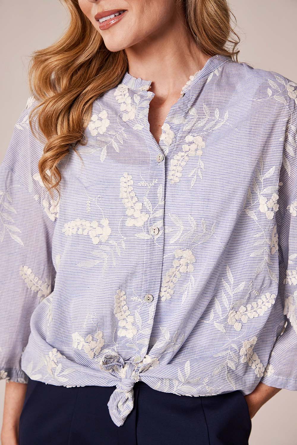 Deck Striped Blouse - Light Blue