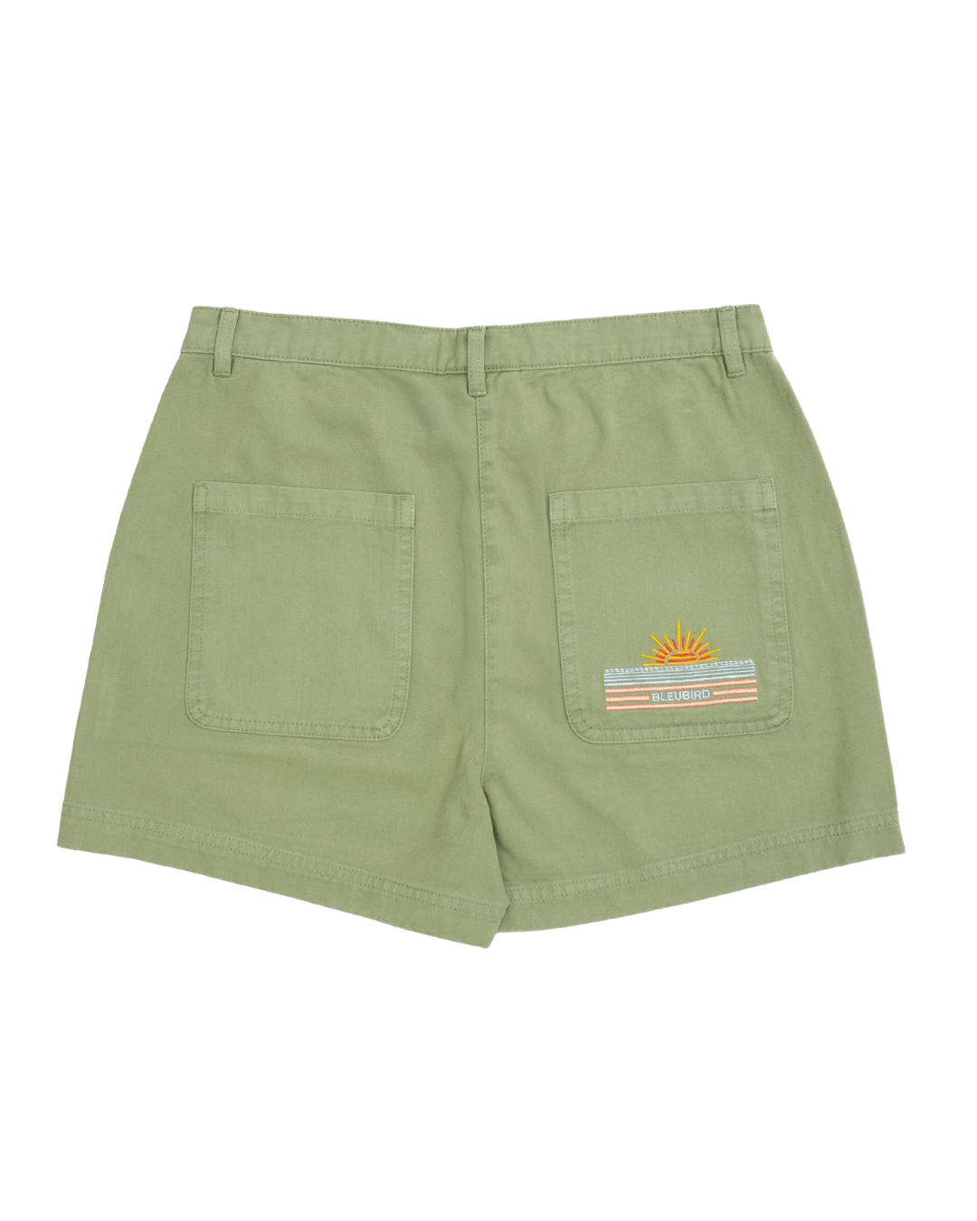 Green shorts with a pocket design on a white background