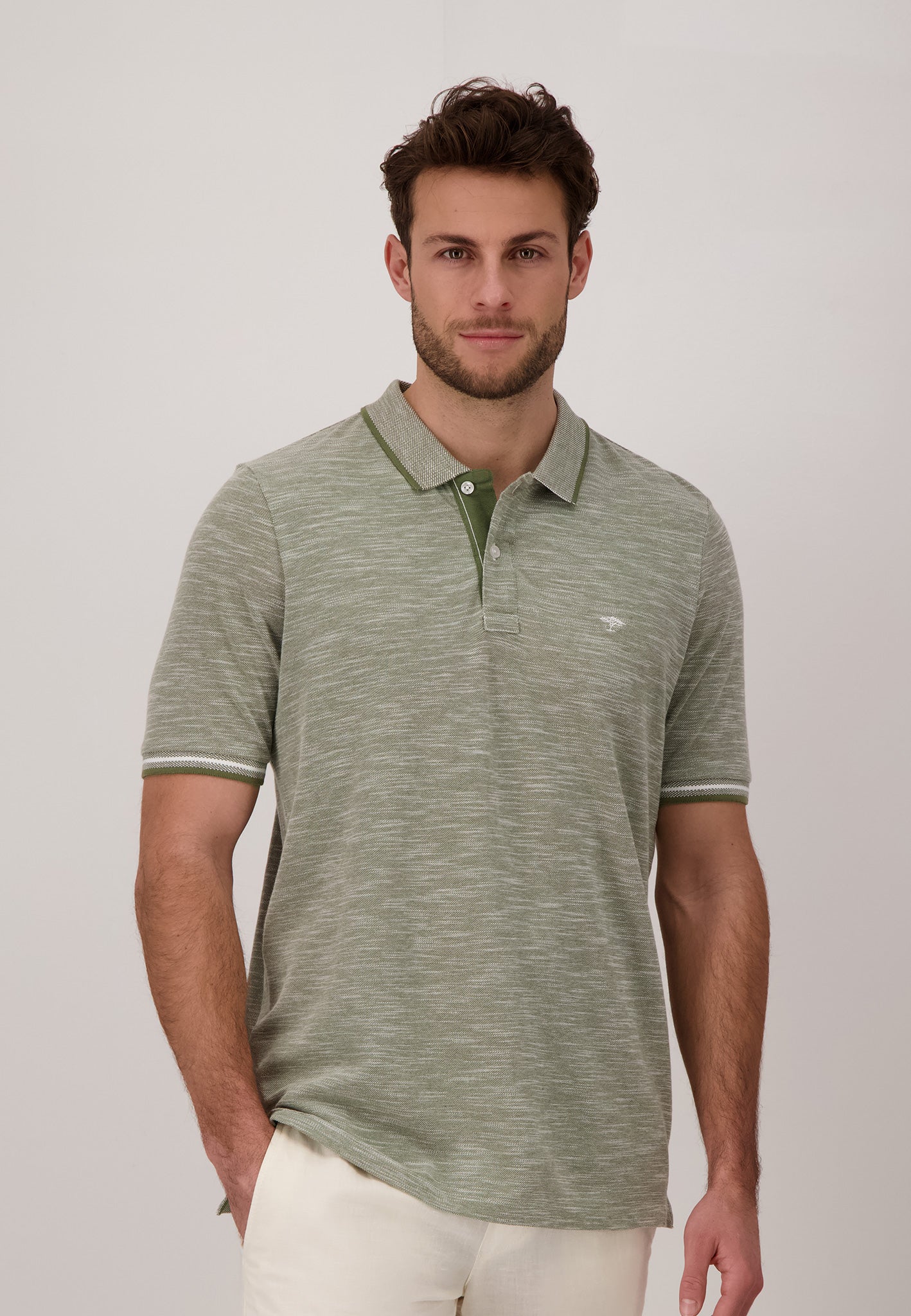 Fynch Hatton Slub Polo Shirt - Dusty Olive