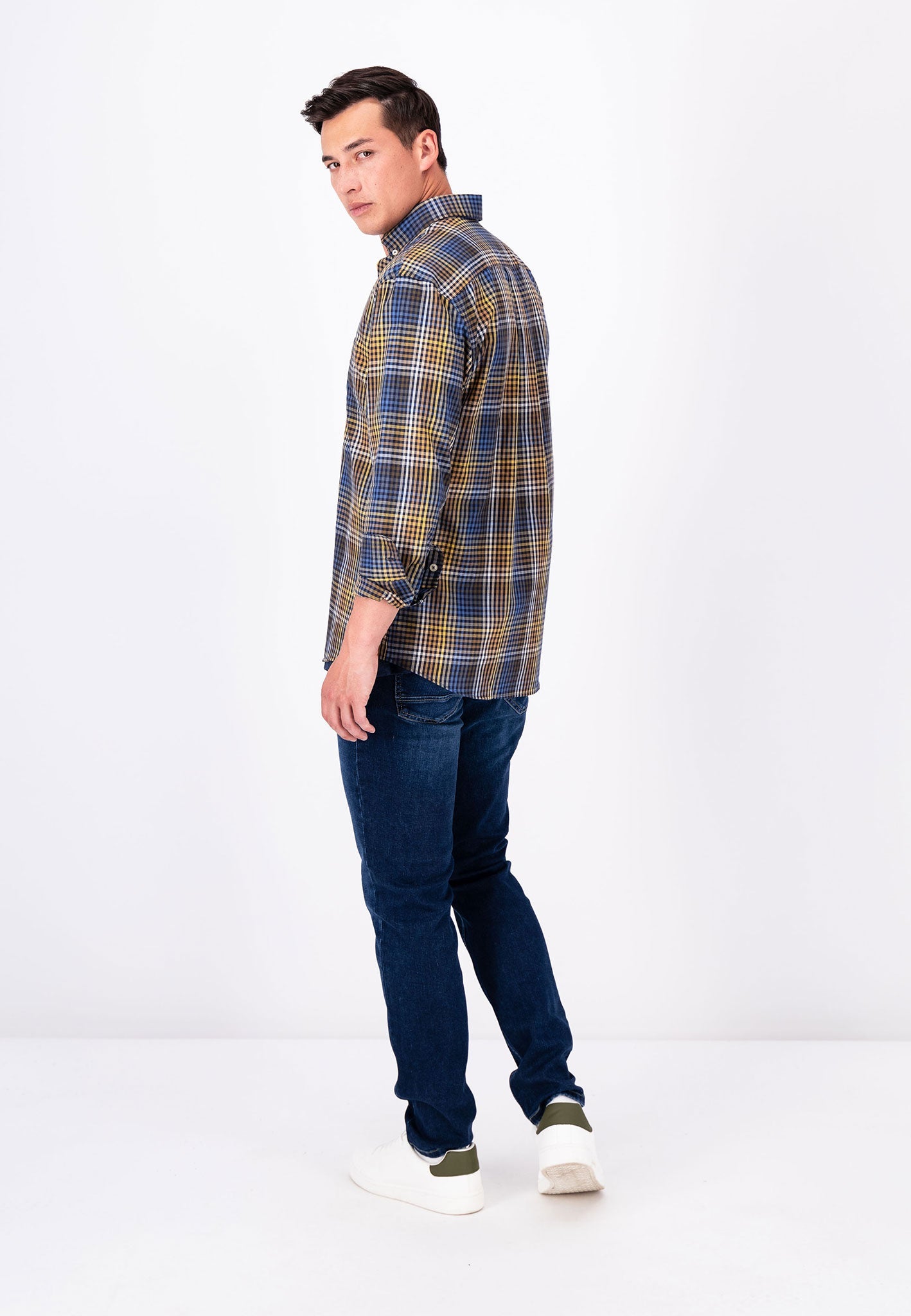 Fynch Hatton Camel Check Shirt - Navy