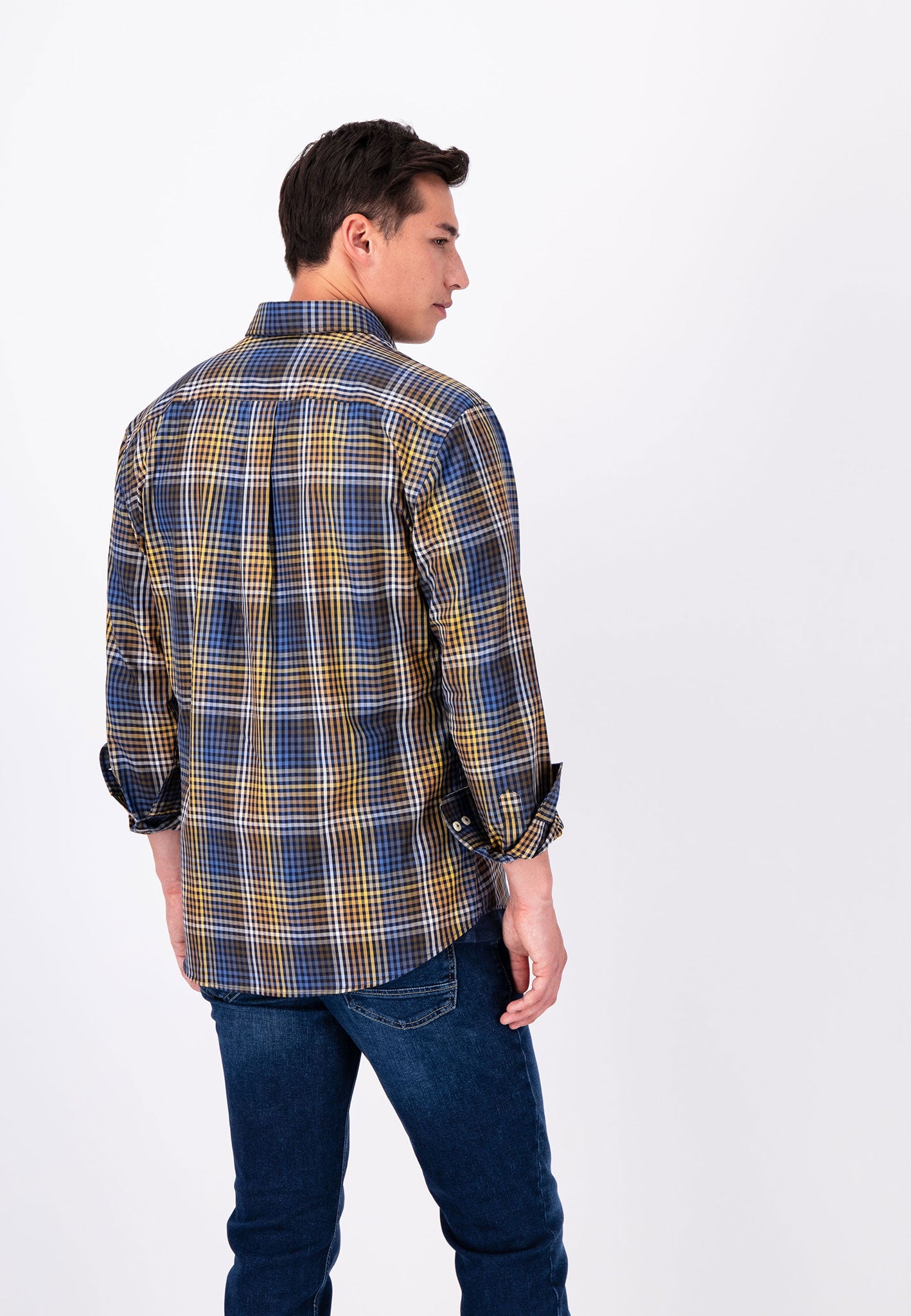 Fynch Hatton Camel Check Shirt - Navy