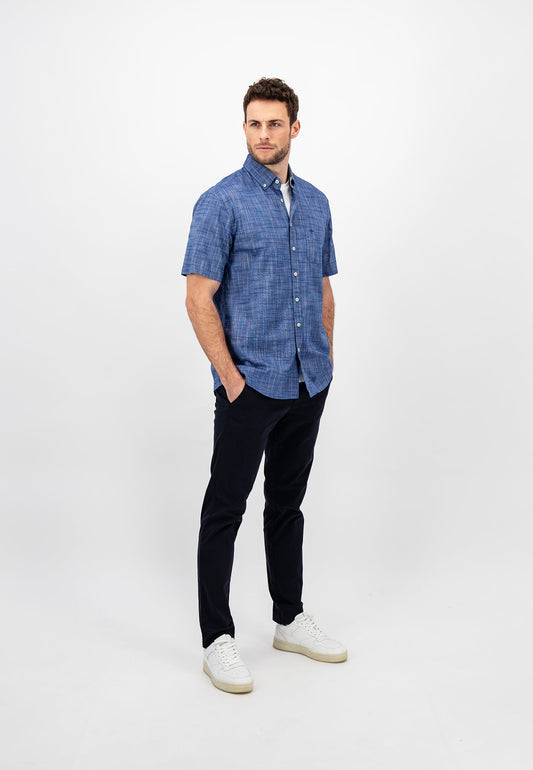 Fynch Hatton Short Sleeved Cotton Shirt - Navy