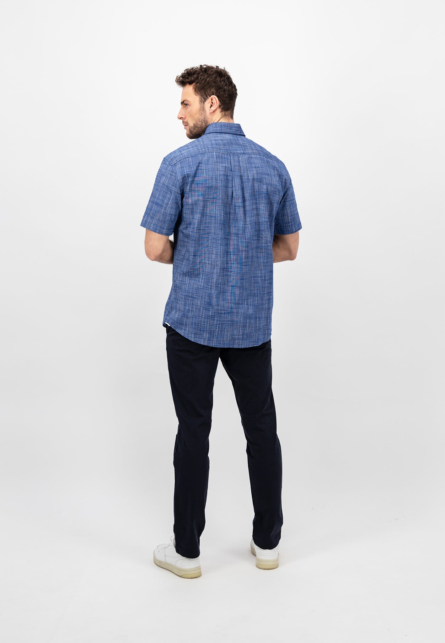 Fynch Hatton Short Sleeved Cotton Shirt - Navy