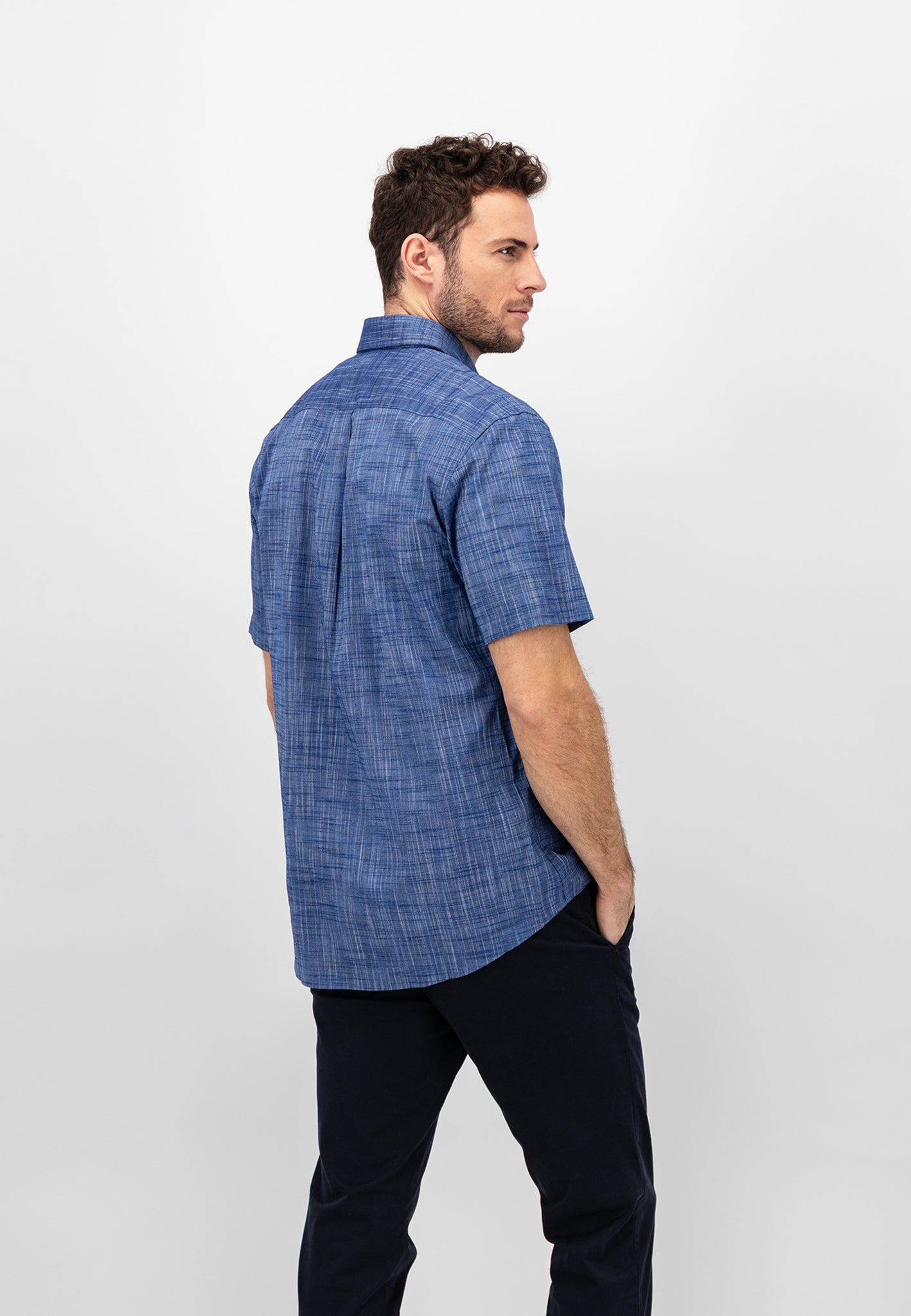 Fynch Hatton Short Sleeved Cotton Shirt - Navy