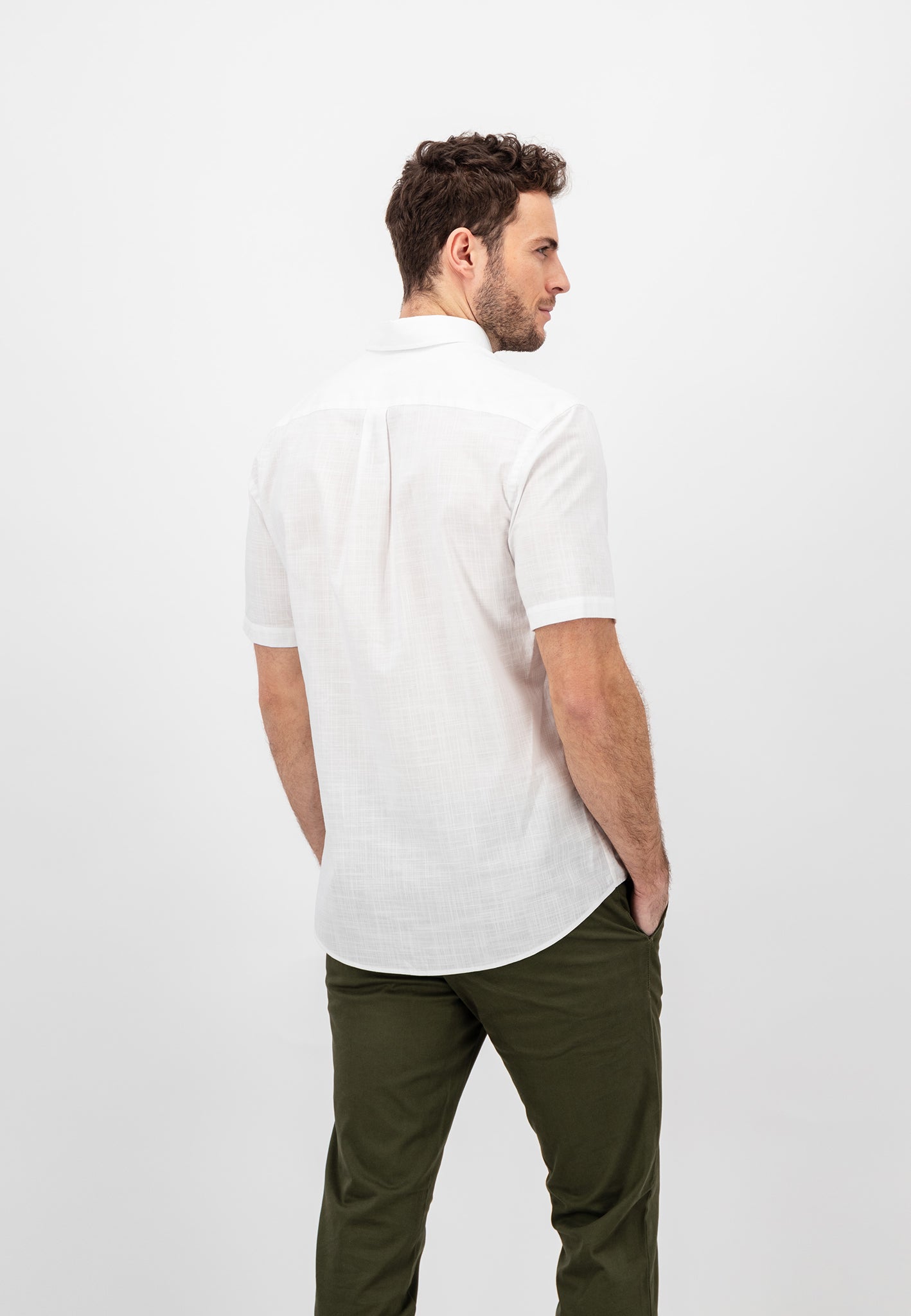 Fynch Hatton Short Sleeved Cotton Shirt - White