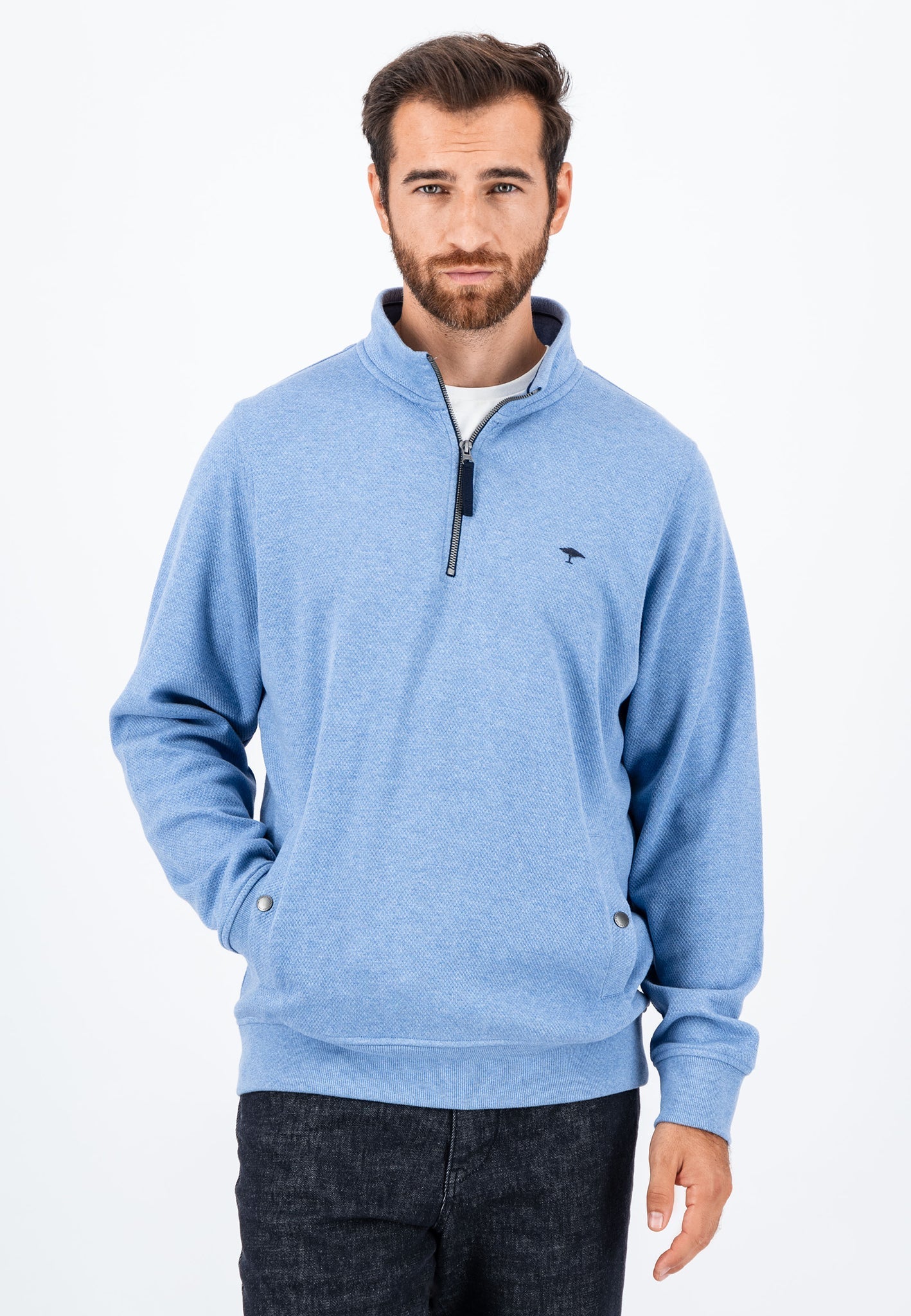 Fynch Hatton Troyer Interlock Zip Sweat - Cloud Blue