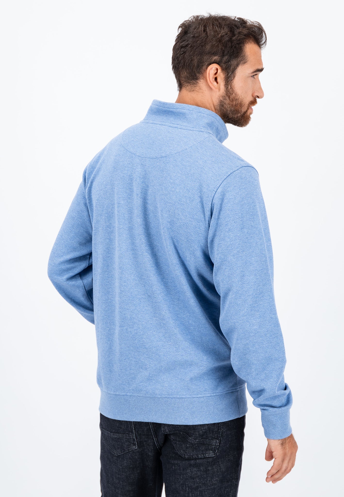Fynch Hatton Troyer Interlock Zip Sweat - Cloud Blue