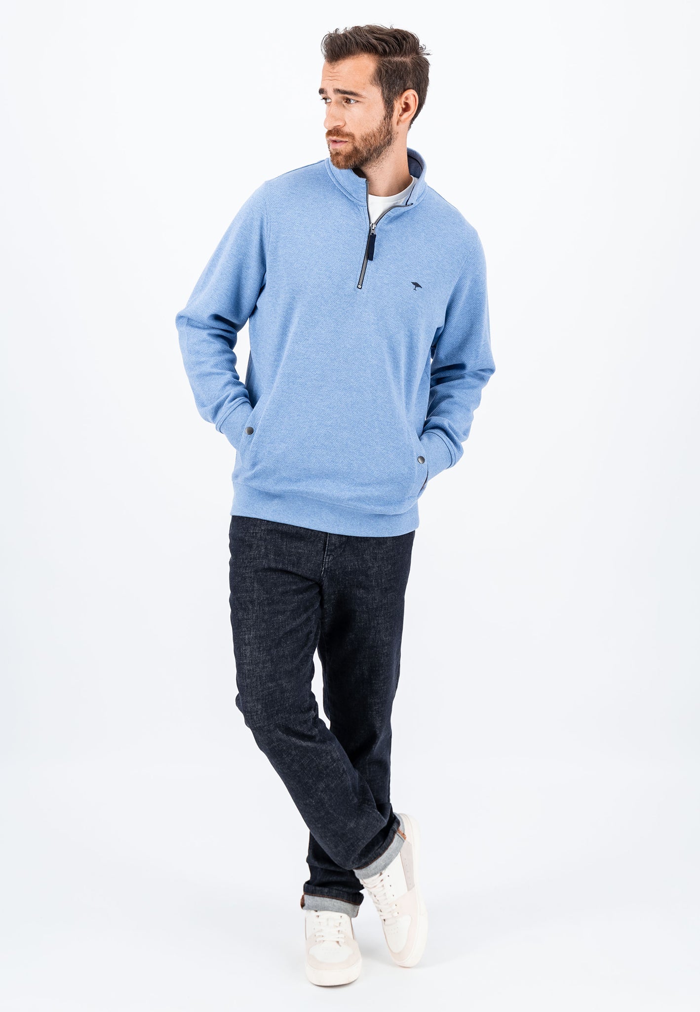 Fynch Hatton Troyer Interlock Zip Sweat - Cloud Blue