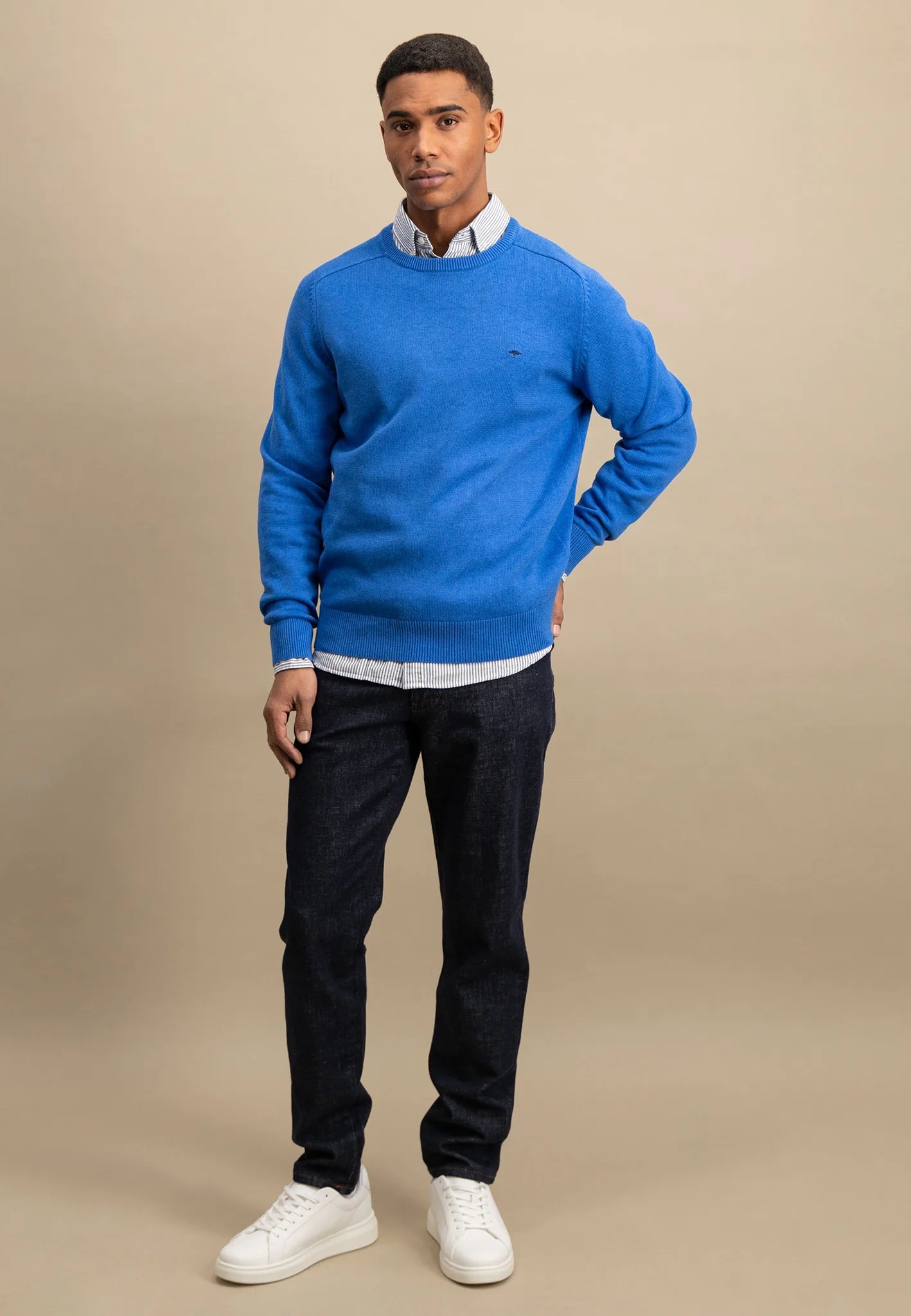 Fynch Hatton Round Neck Supersoft Knit Jumper - Strong Blue
