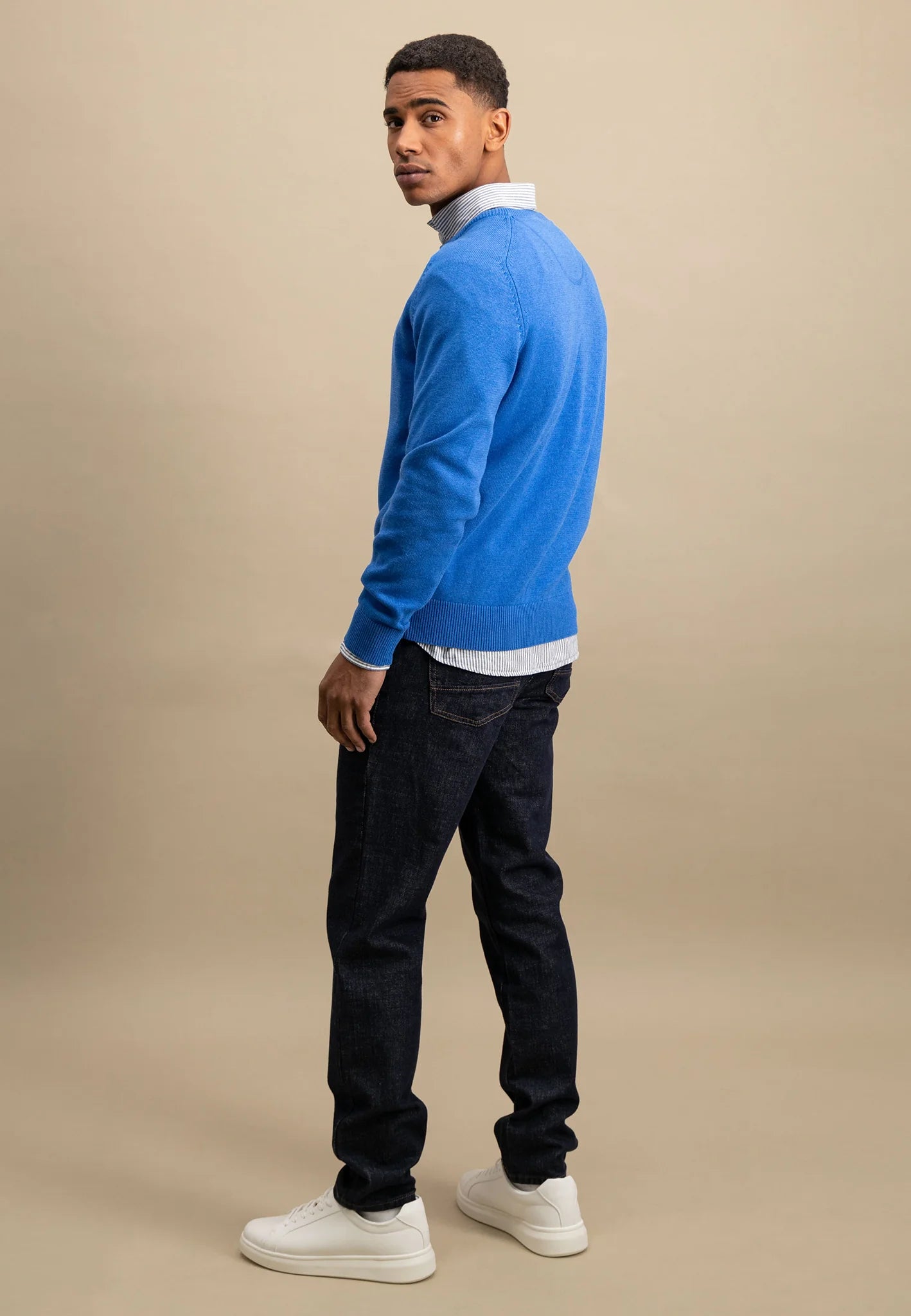 Fynch Hatton Round Neck Supersoft Knit Jumper - Strong Blue