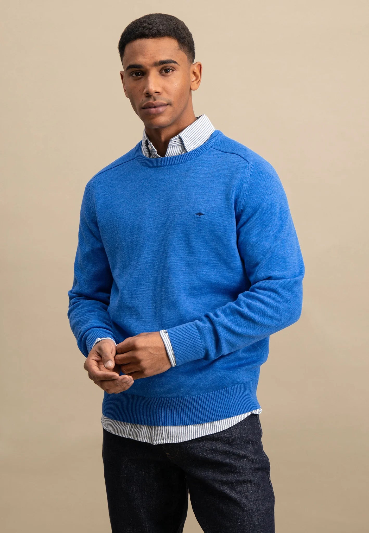 Fynch Hatton Round Neck Supersoft Knit Jumper - Strong Blue