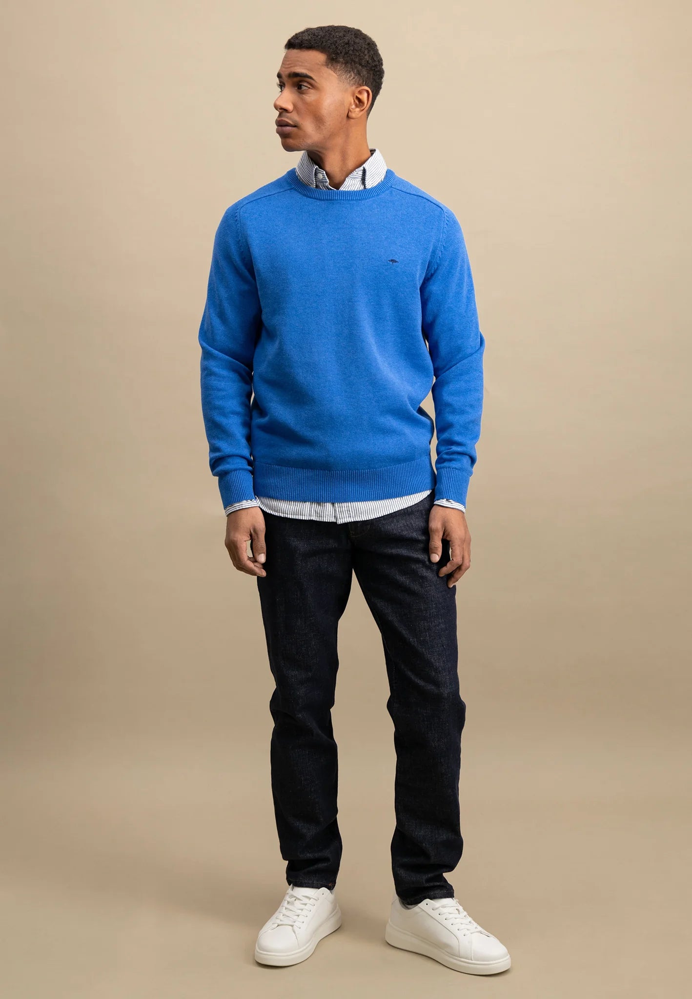 Fynch Hatton Round Neck Supersoft Knit Jumper - Strong Blue
