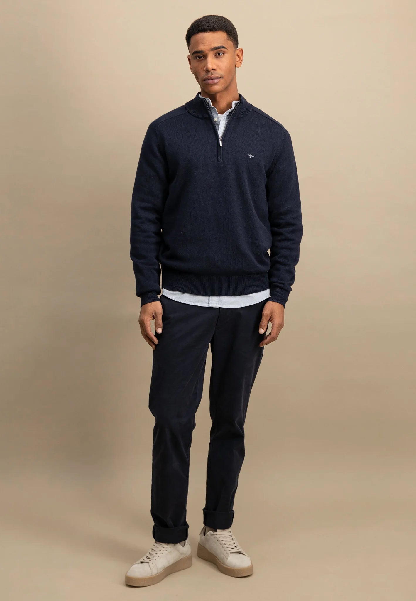 Fynch Hatton Troyer Zip Supersoft Knitwear - Navy