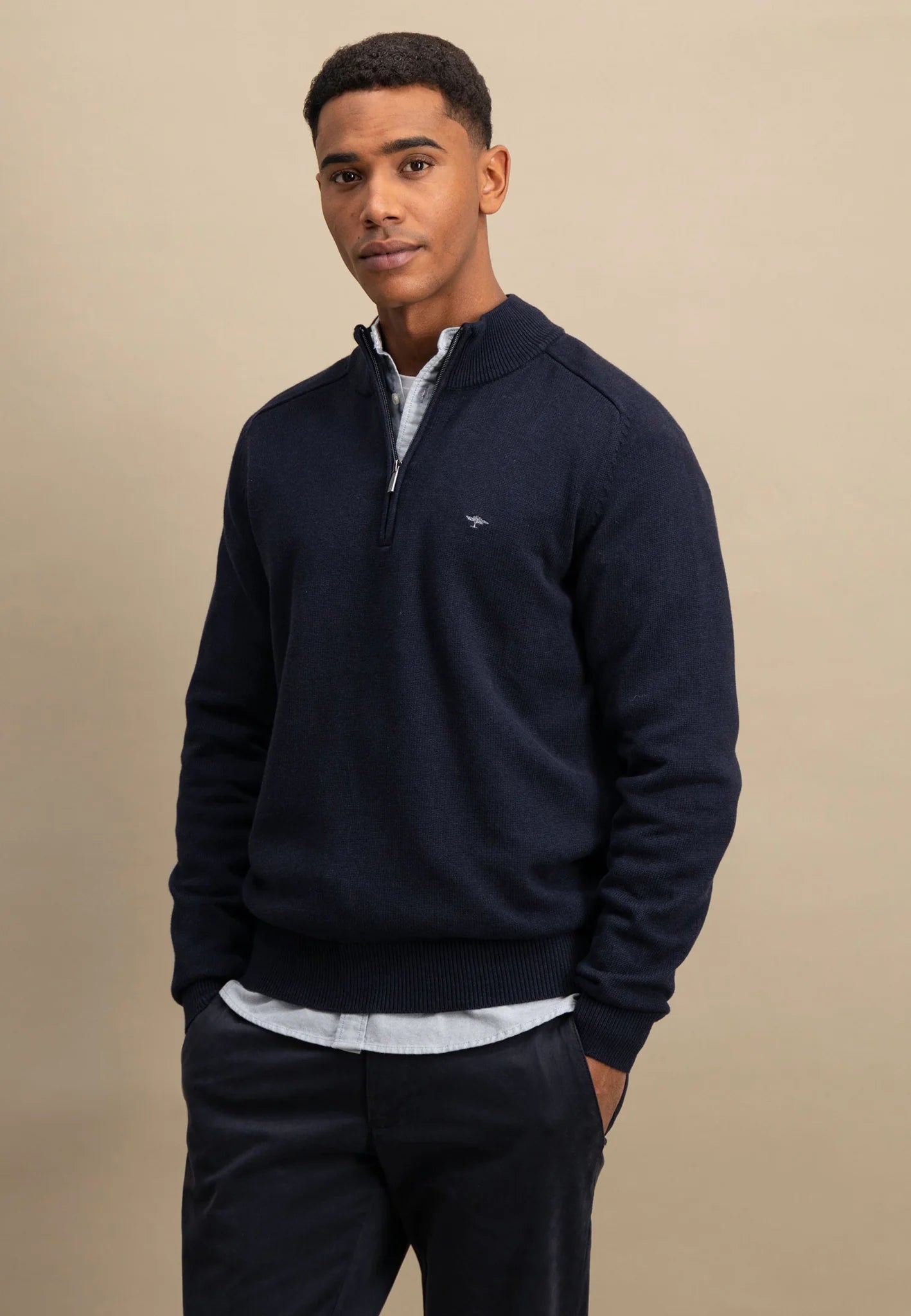 Fynch Hatton Troyer Zip Supersoft Knitwear - Navy