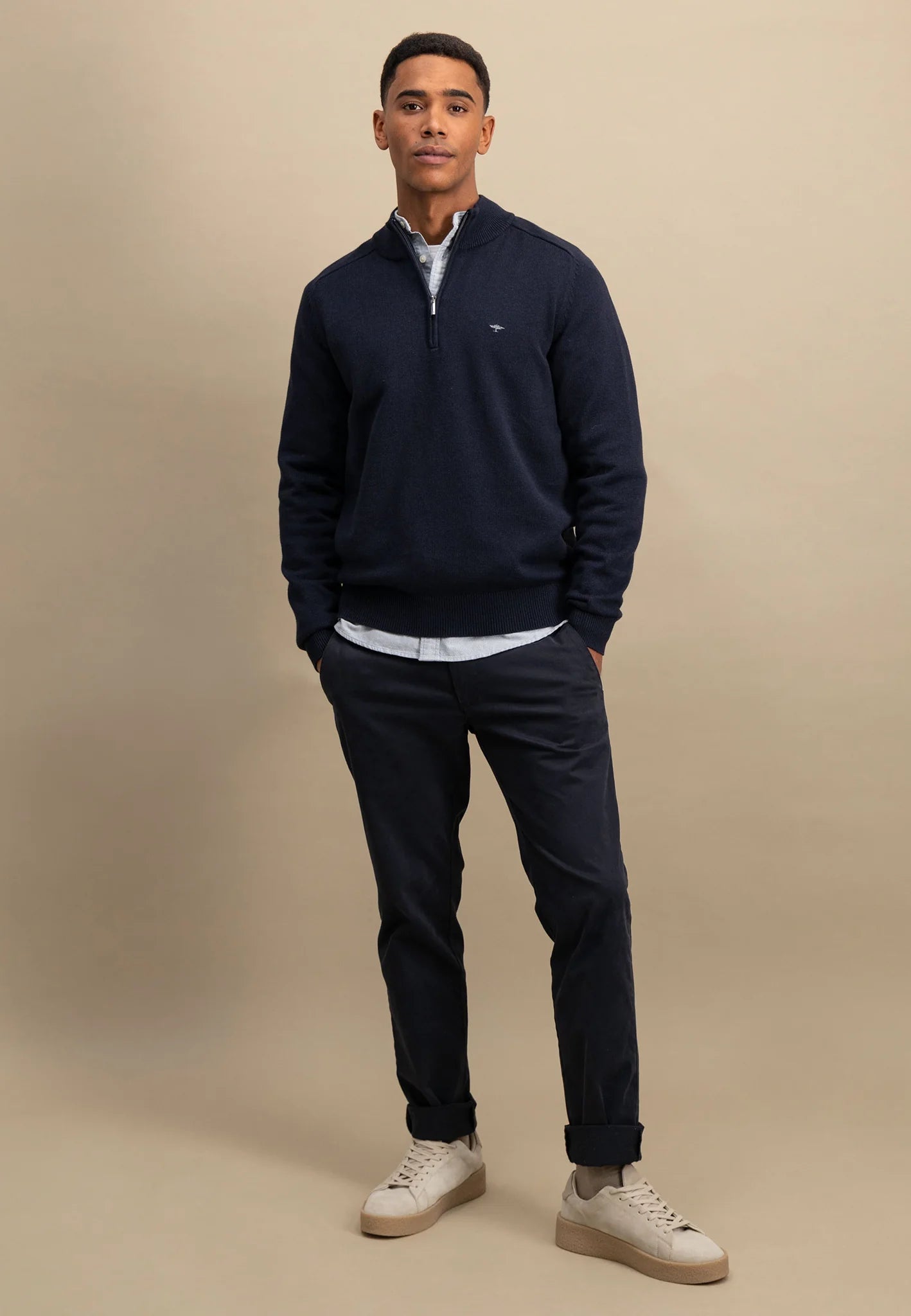Fynch Hatton Troyer Zip Supersoft Knitwear - Navy