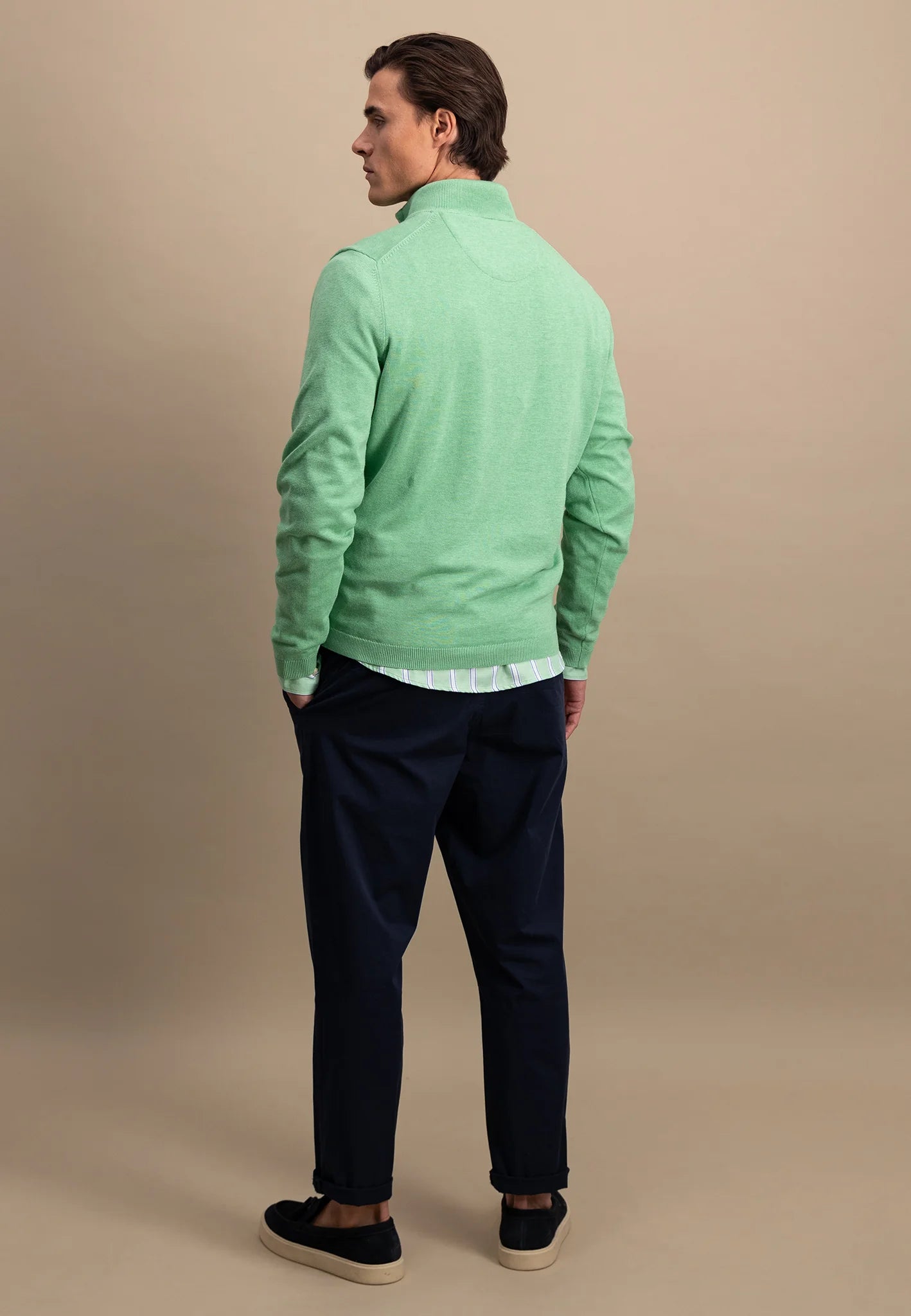 Fynch Hatton Cotton Troyer Zip Jumper - Turf Green