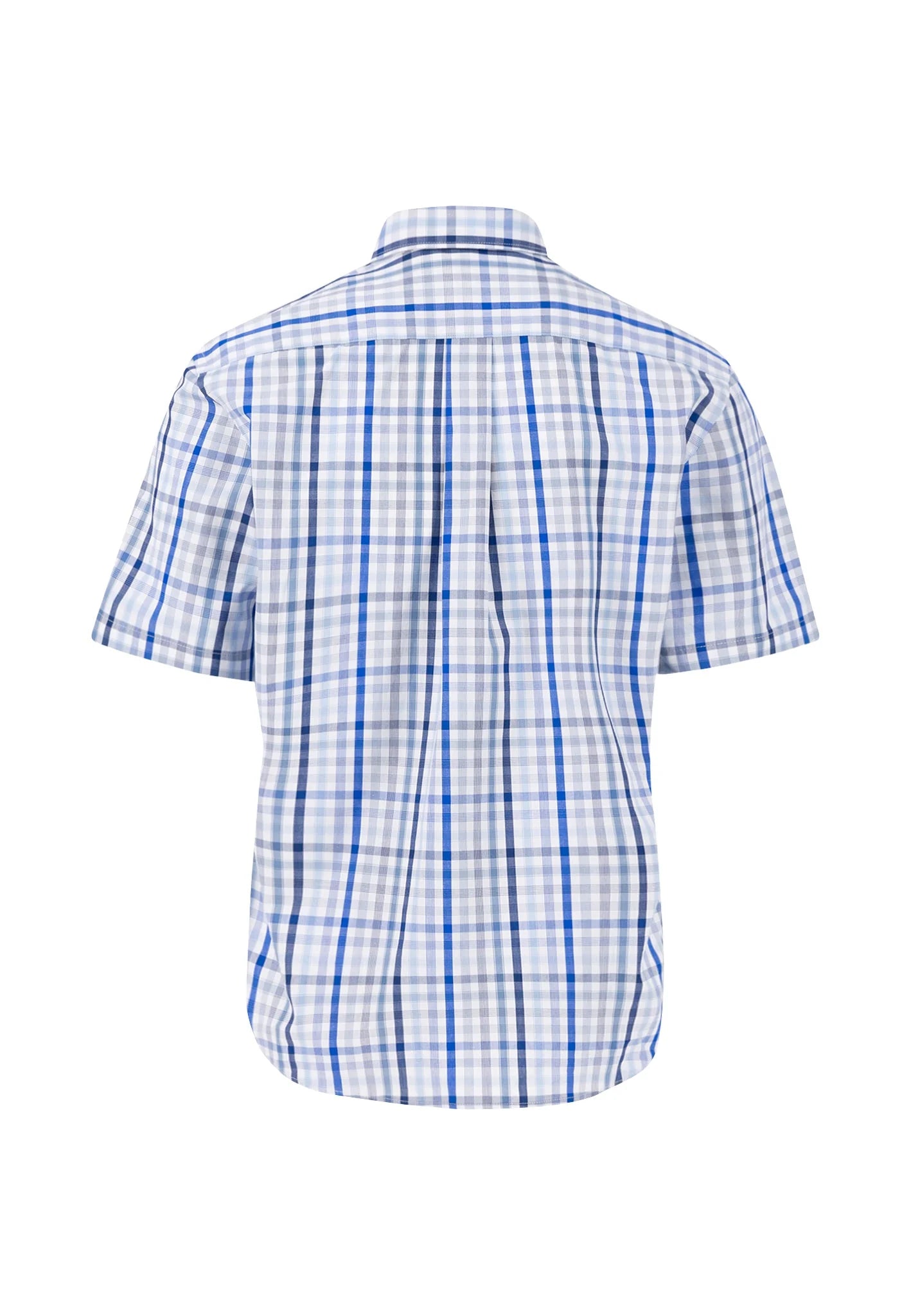Fynch Hatton Combi Check Short Sleeve Shirt- Strong Blue