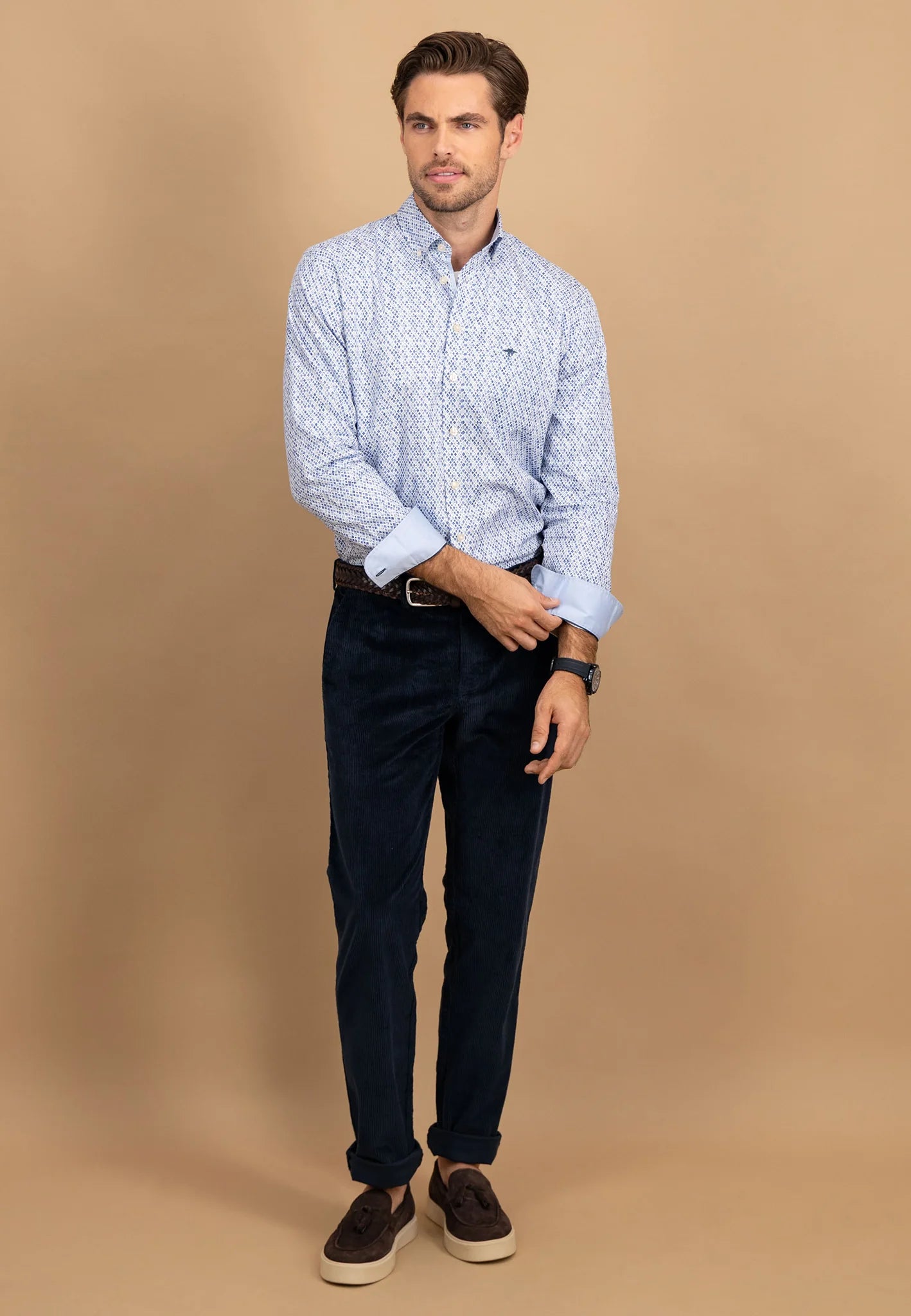 Fynch Hatton Modern Fit Print Shirt -Crystal Blue