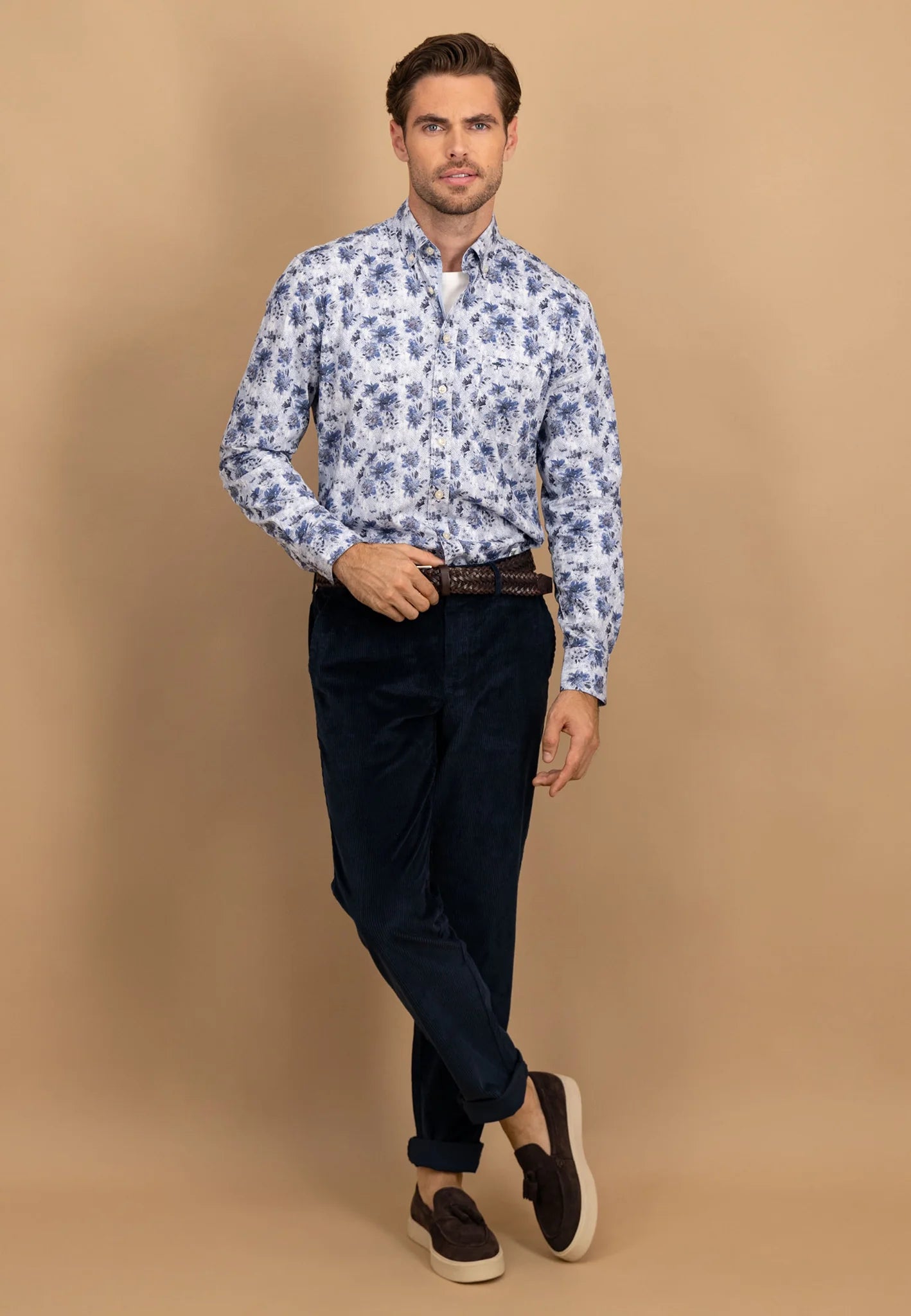 Fynch Hatton Wide Corduroy Chino - Dark Navy