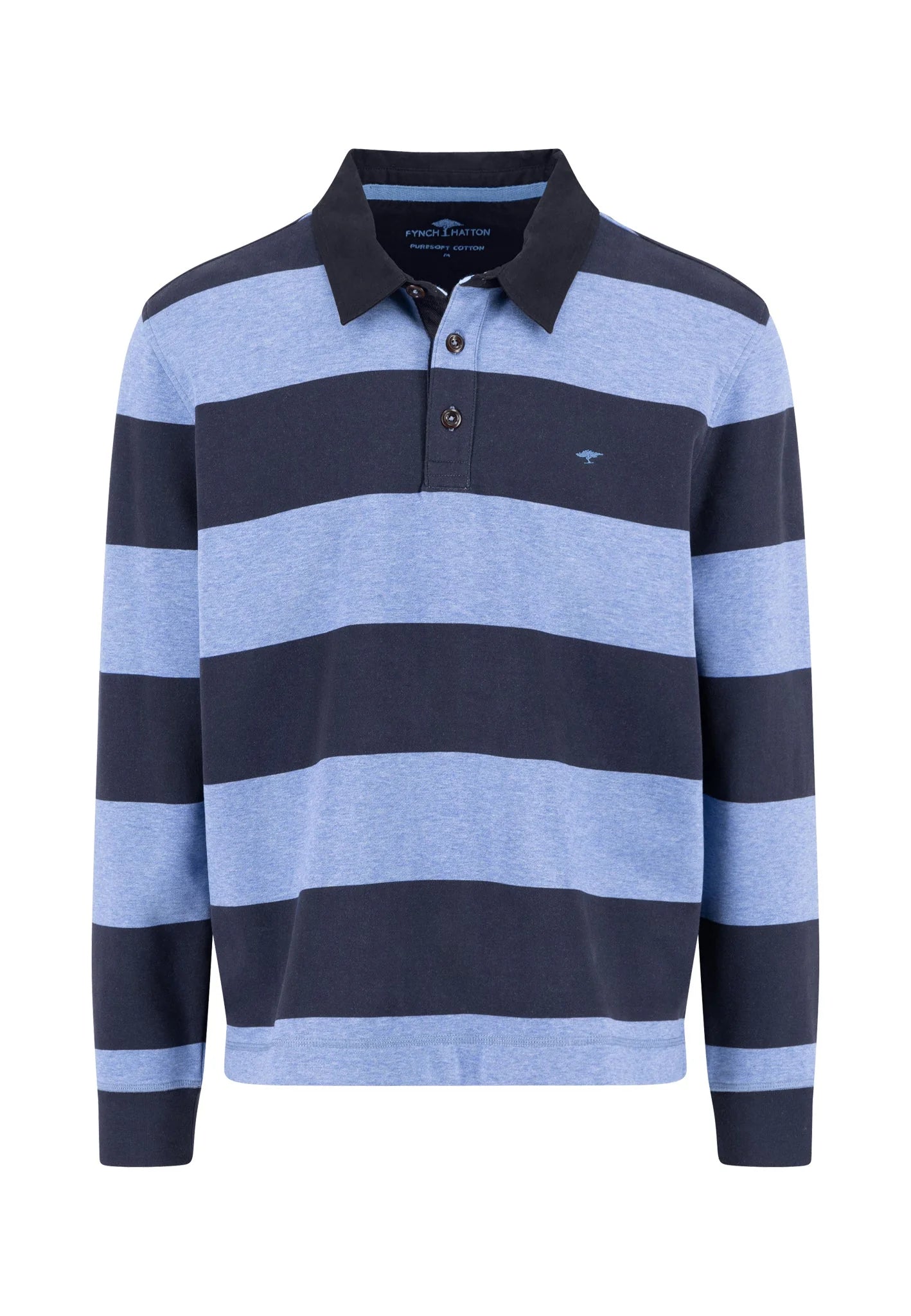 Fynch Hatton Sweat Rugby Striped - Crystal Blue