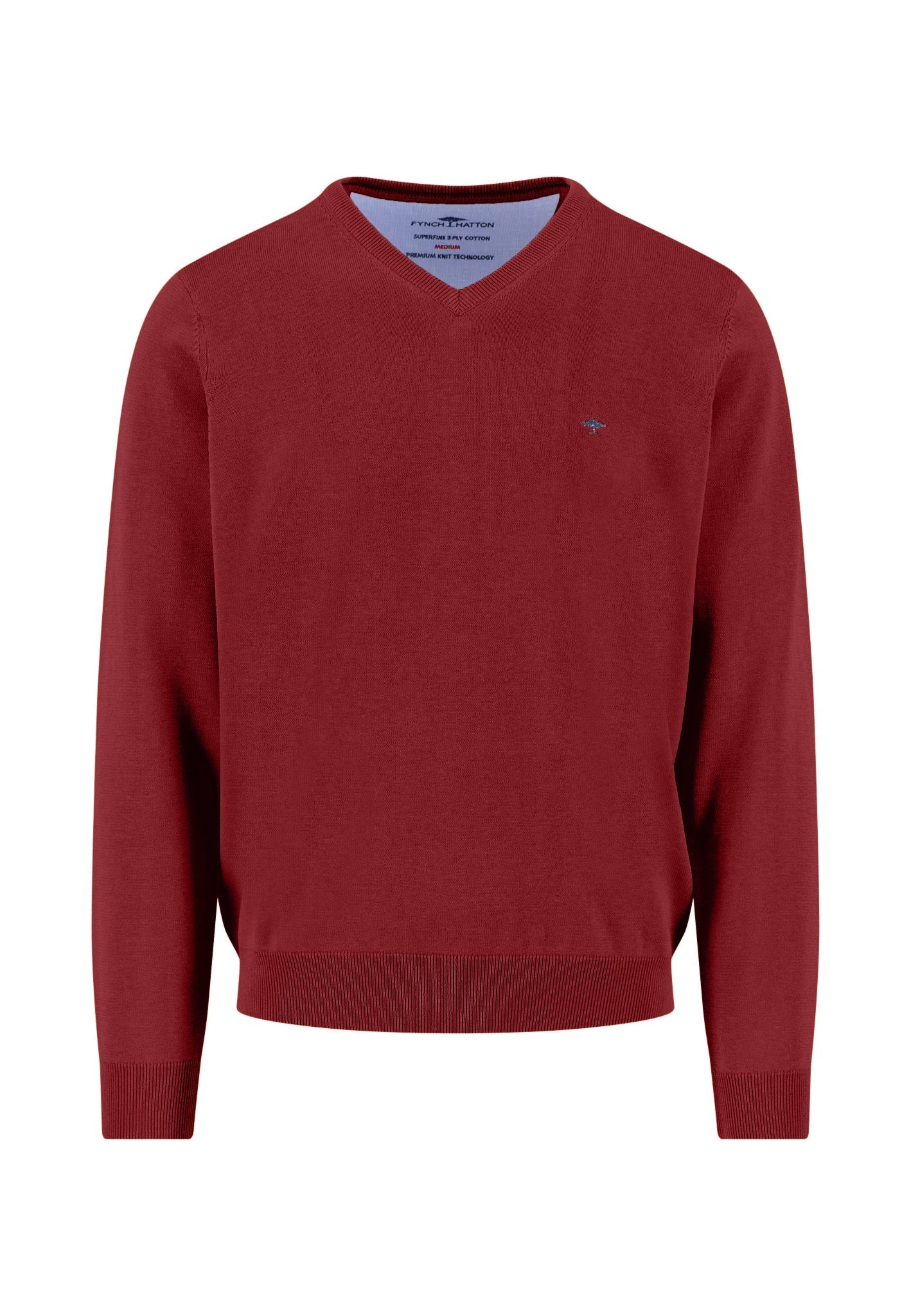 Fynch Hatton V-Neck SuperFine Jumper - Garnet Red