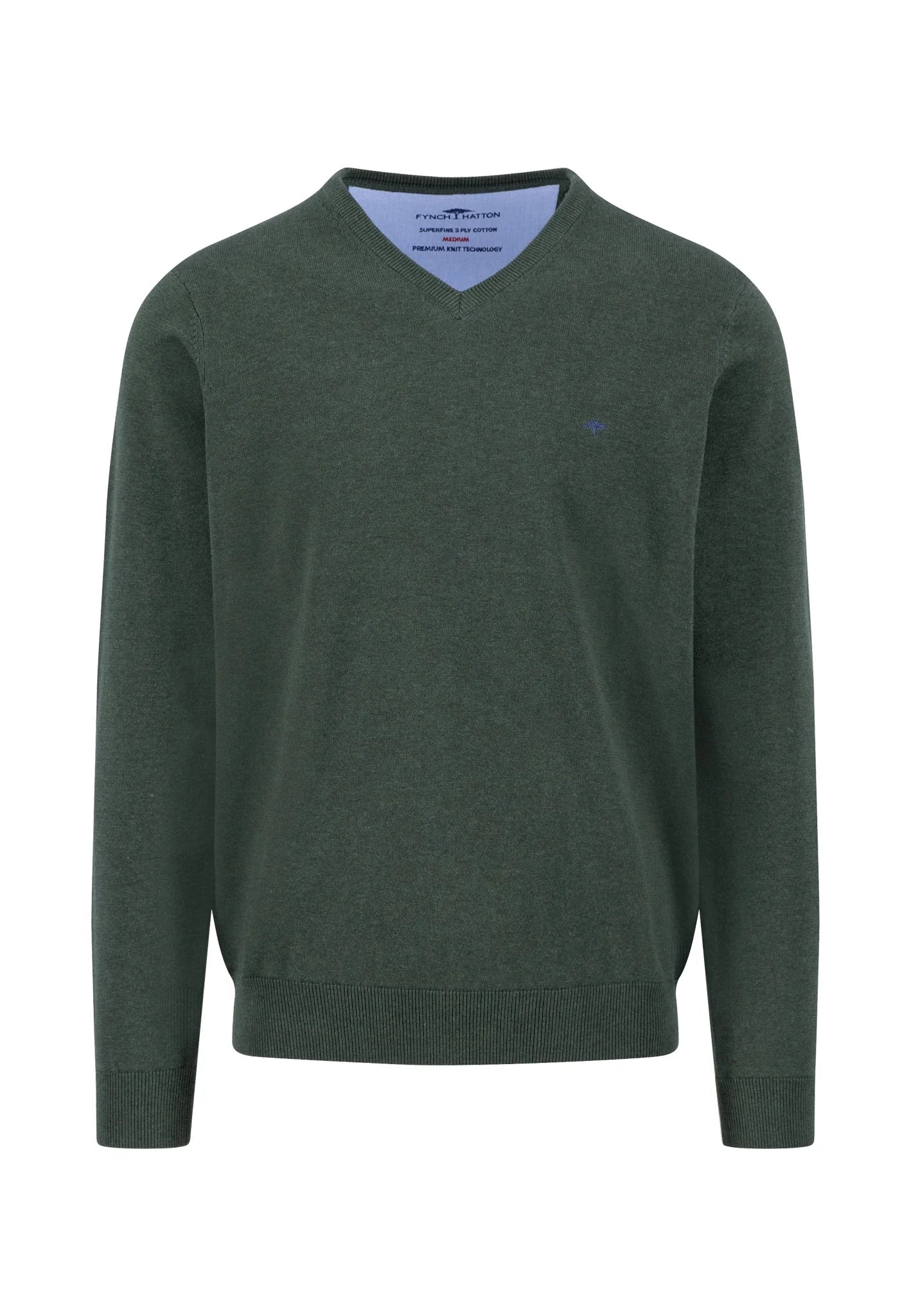 Fynch Hatton V-Neck SuperFine Jumper - Dark Ivy