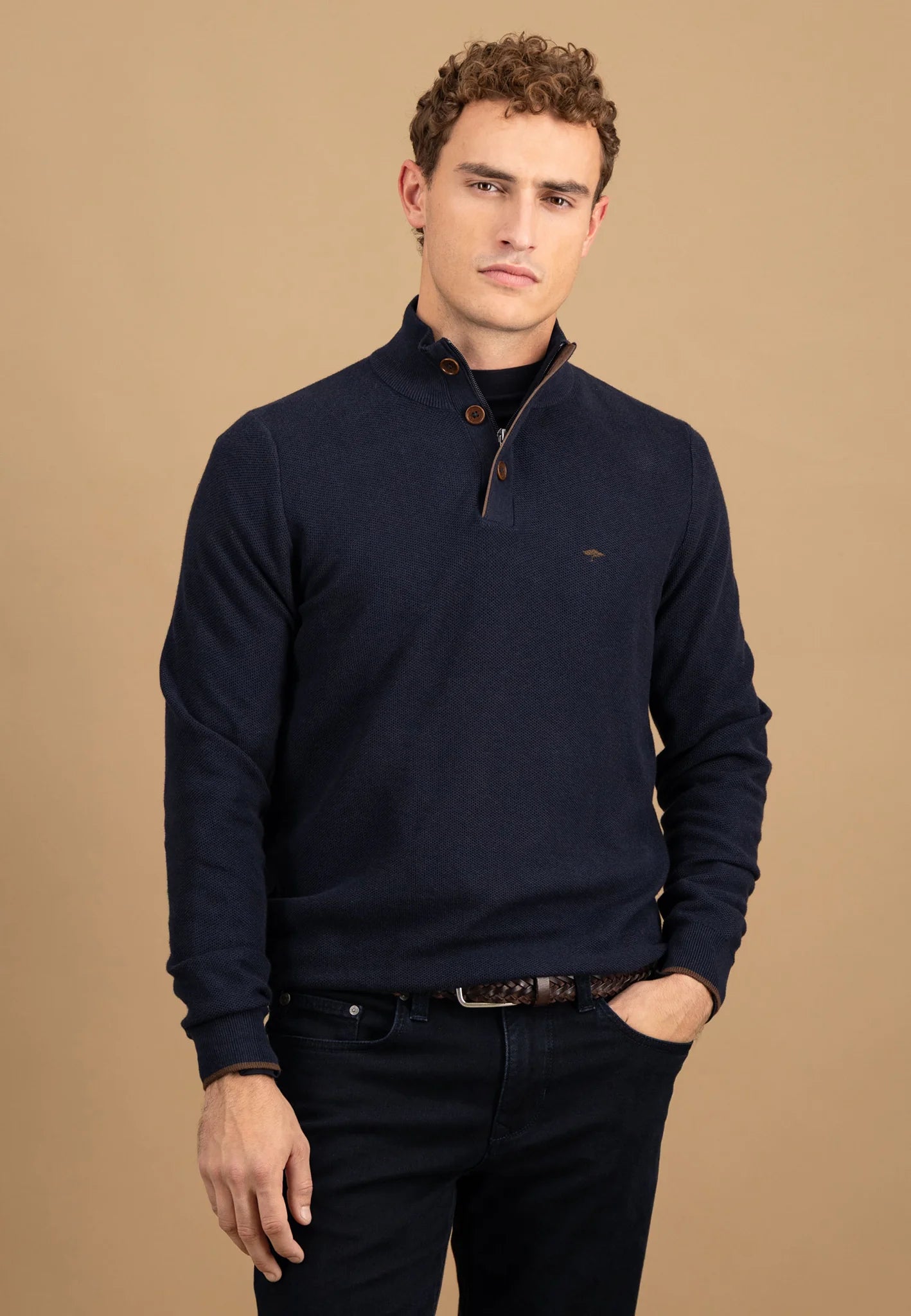 Fynch Hatton Troyer Button 1/4 Zip - Dark Ivy
