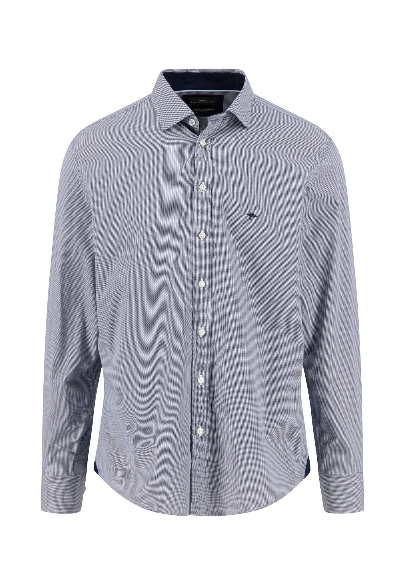 Fynch Hatton Shirt Long Sleeve Small Check - Navy