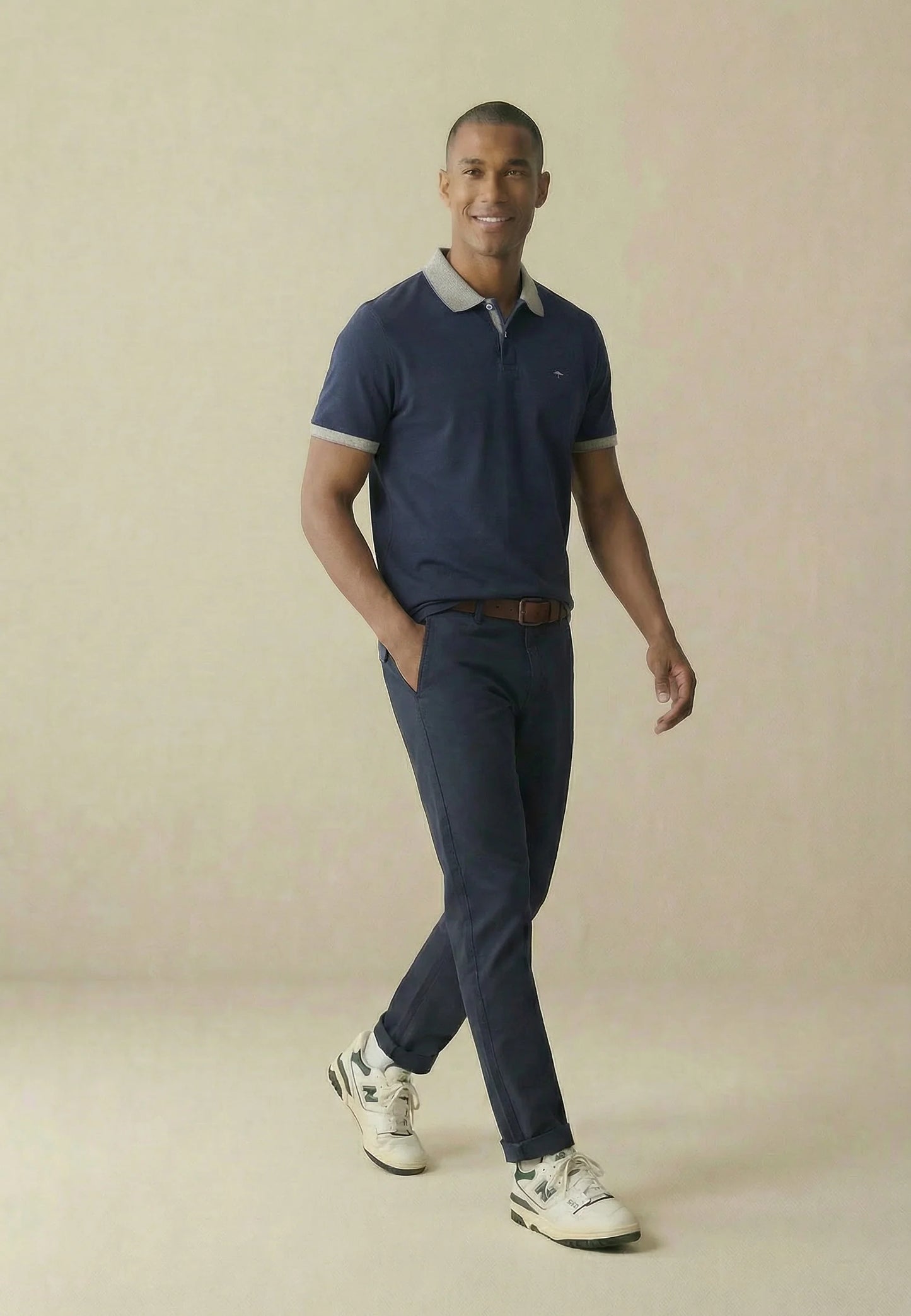 Fynch Hatton Cotton Contrast Polo - Navy