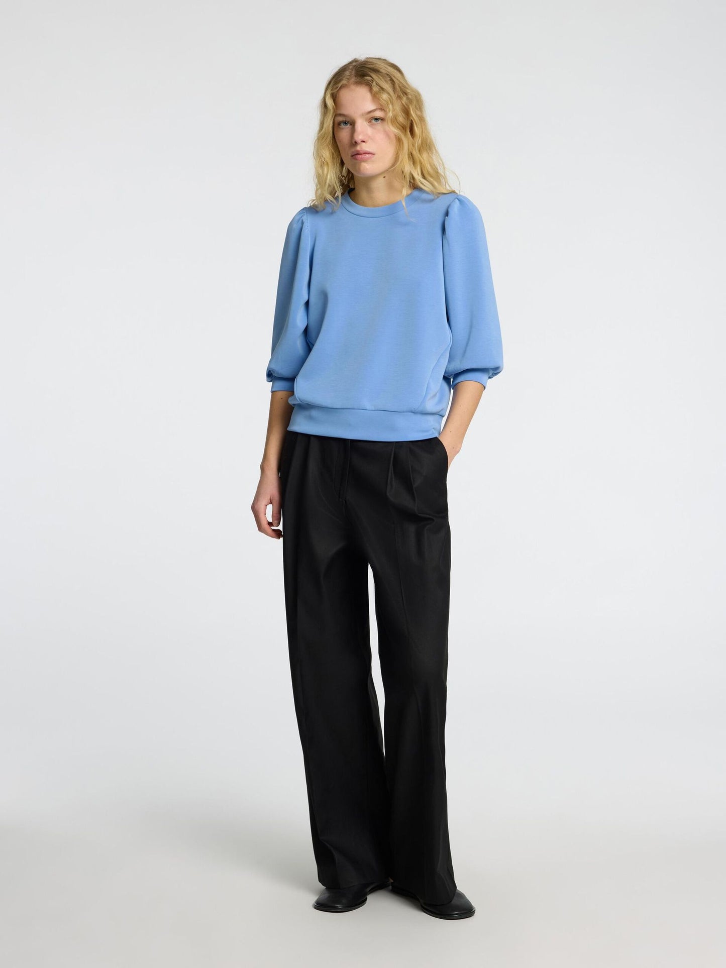 Selected Femme Puff Sleeve Sweatshirt - Cornflower Blue