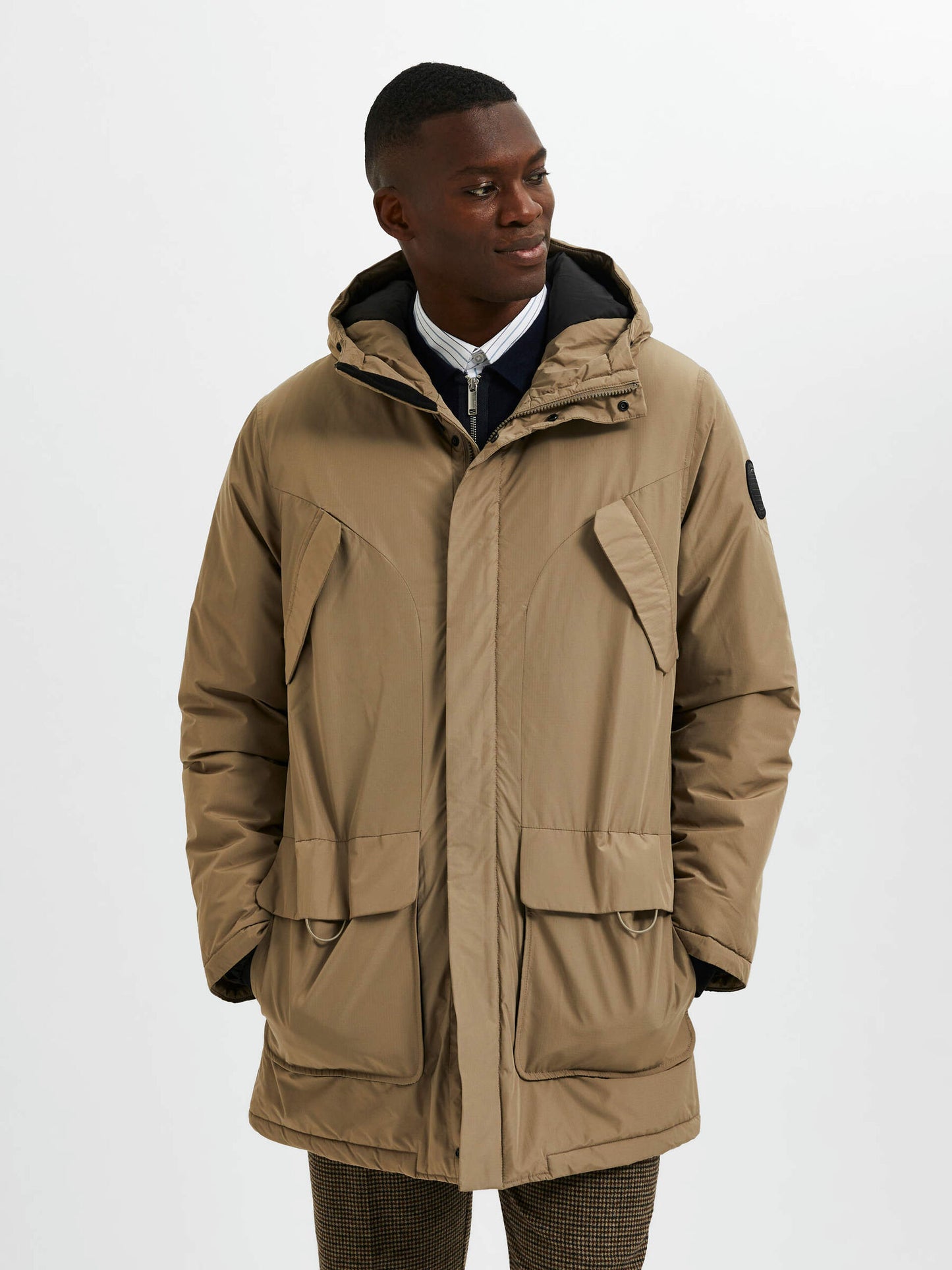 Selected Homme Padded Parka Coat - Brindle