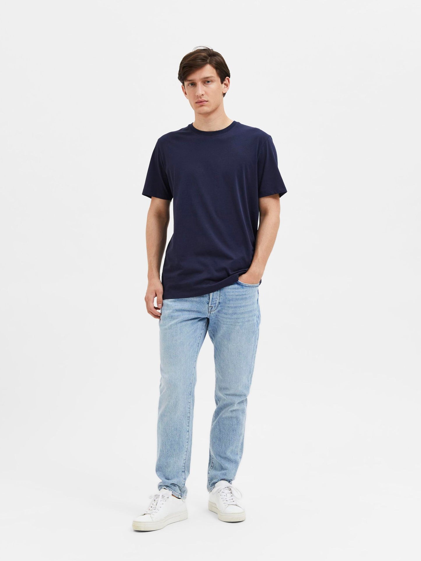 Selected Homme Haspen Round Neck Tee - Navy Blazer