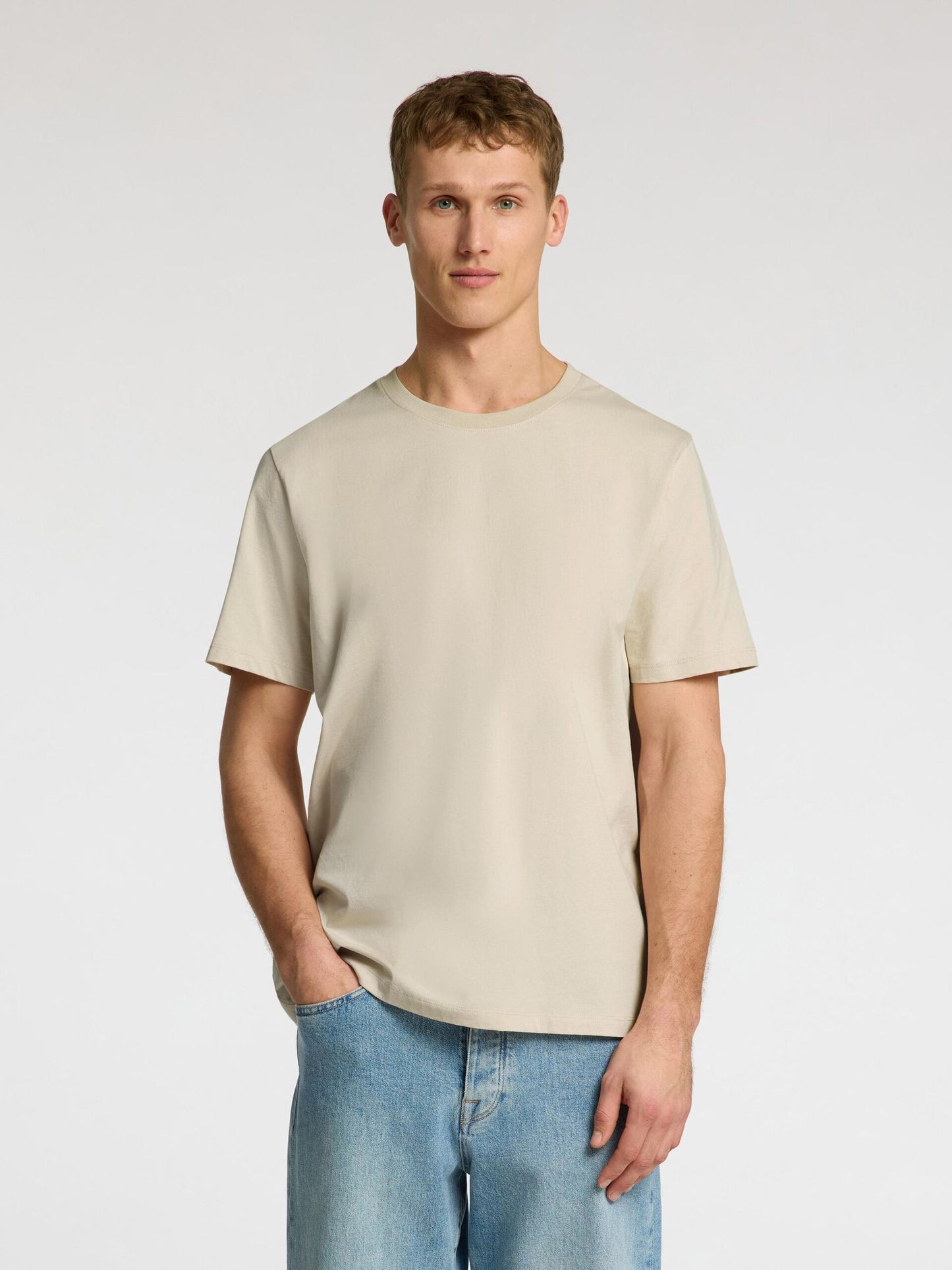 Selected Homme Haspen Round Neck Tee - Oatmeal
