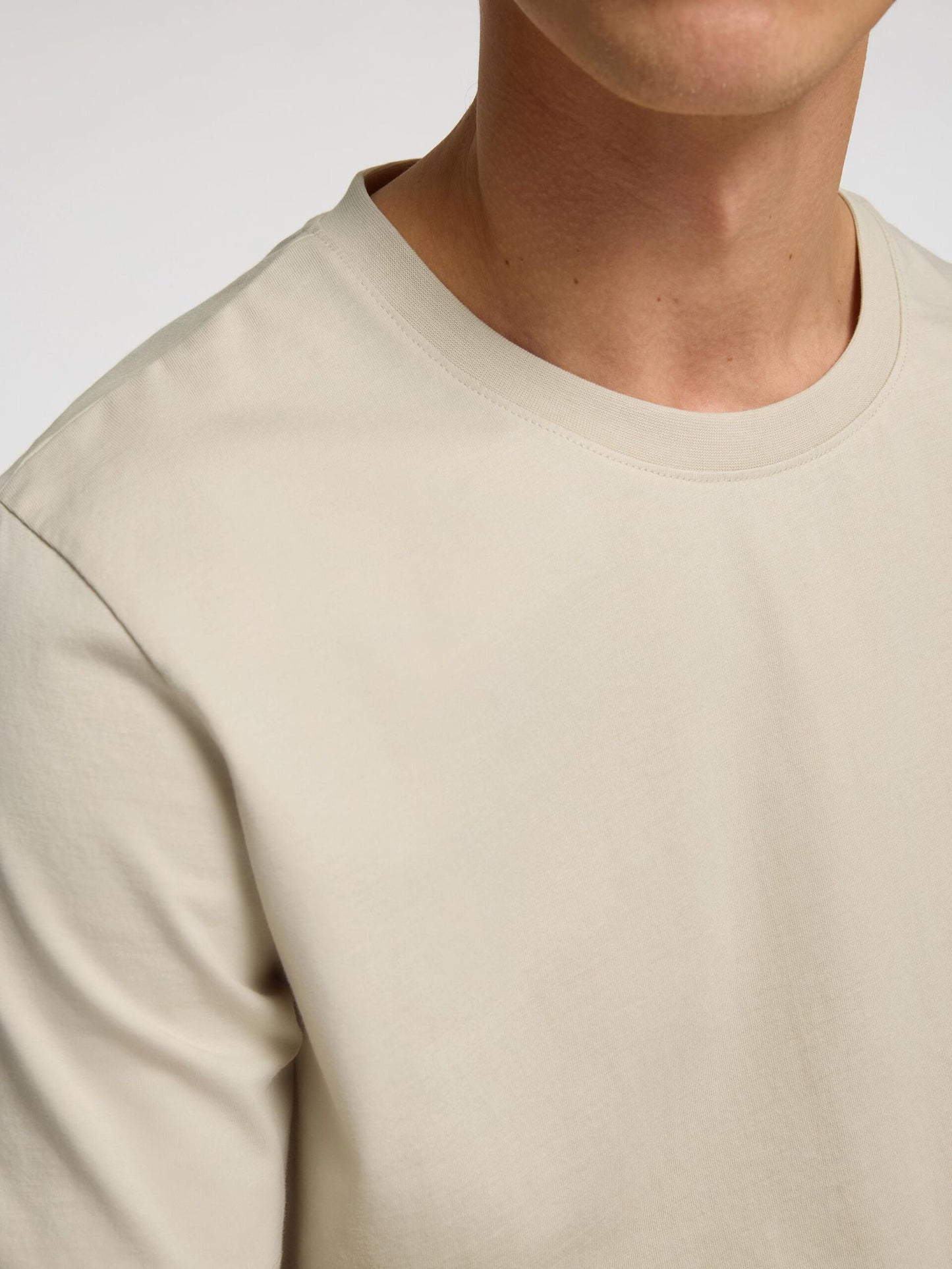 Selected Homme Haspen Round Neck Tee - Oatmeal