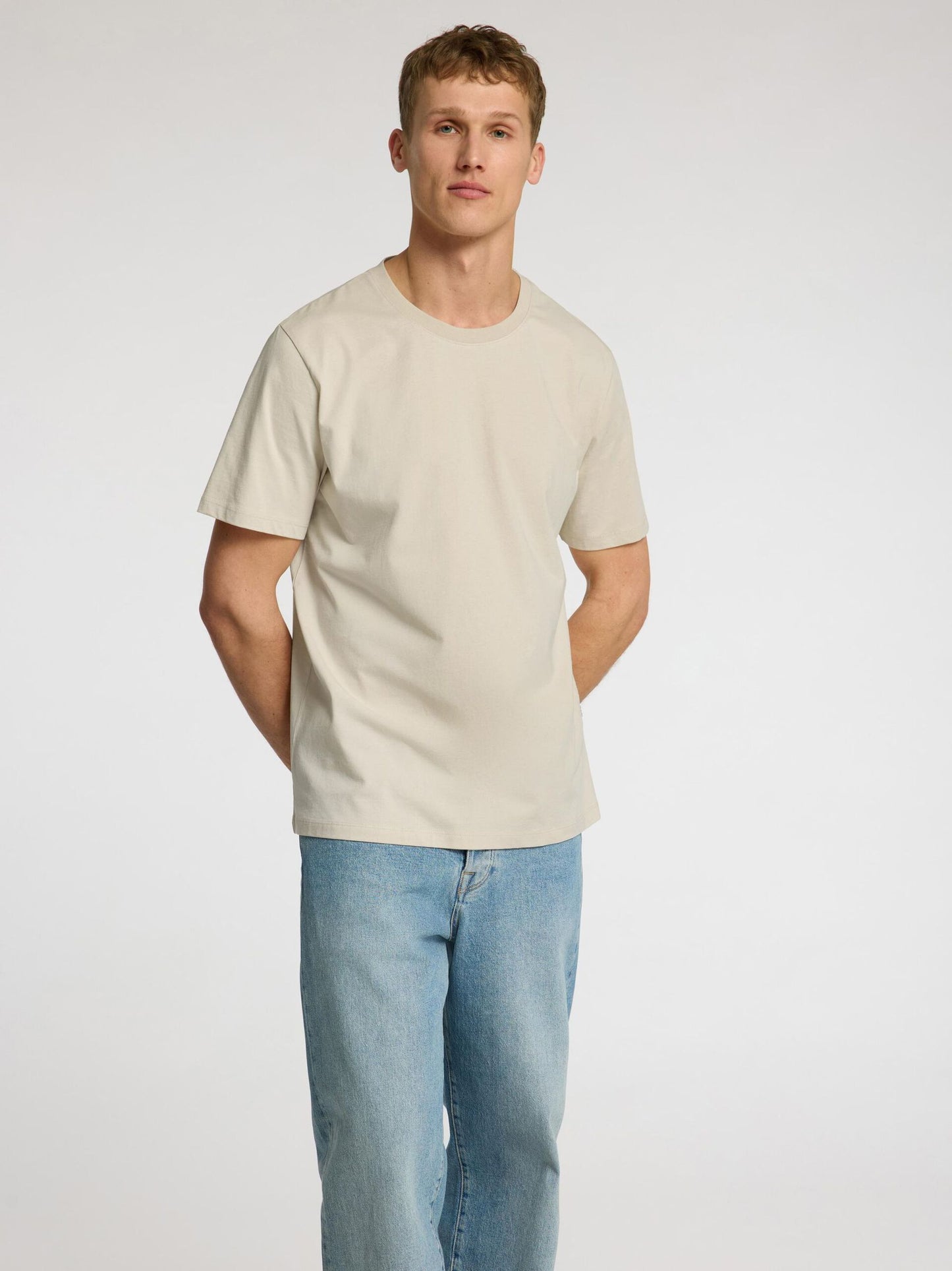 Selected Homme Haspen Round Neck Tee - Oatmeal