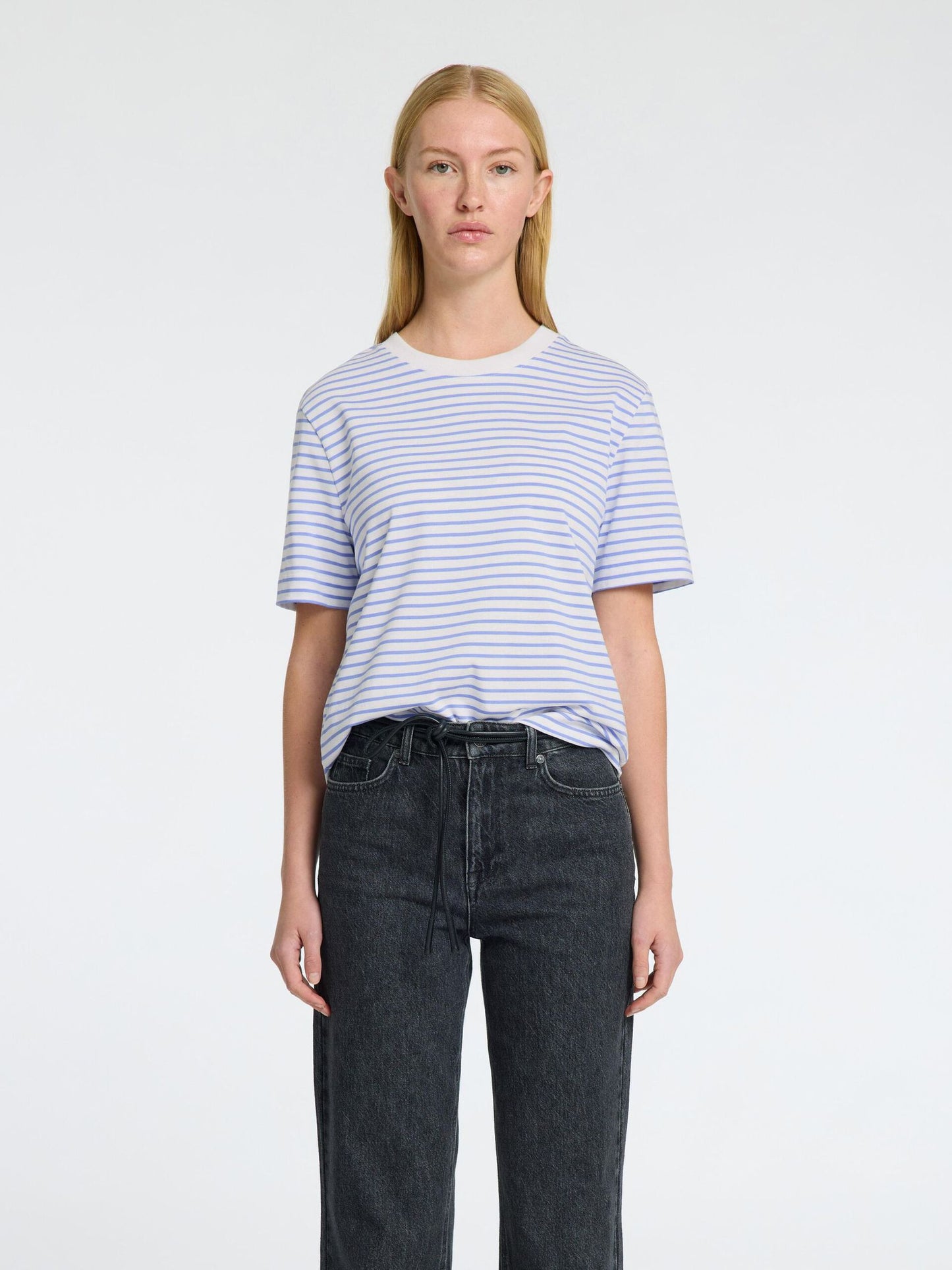 Selected Femme Striped Boxy Tee - Cornflower Blue