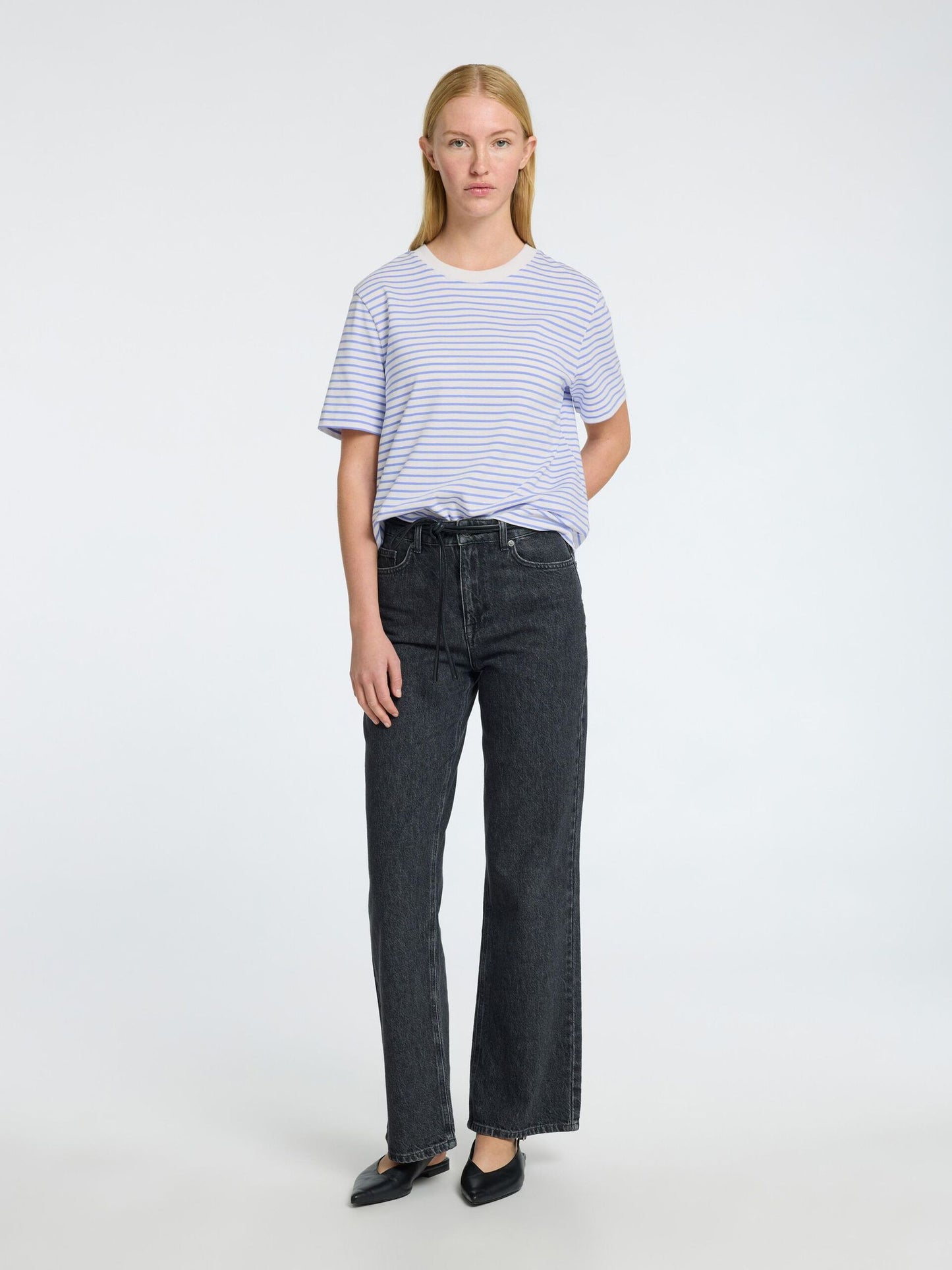 Selected Femme Striped Boxy Tee - Cornflower Blue