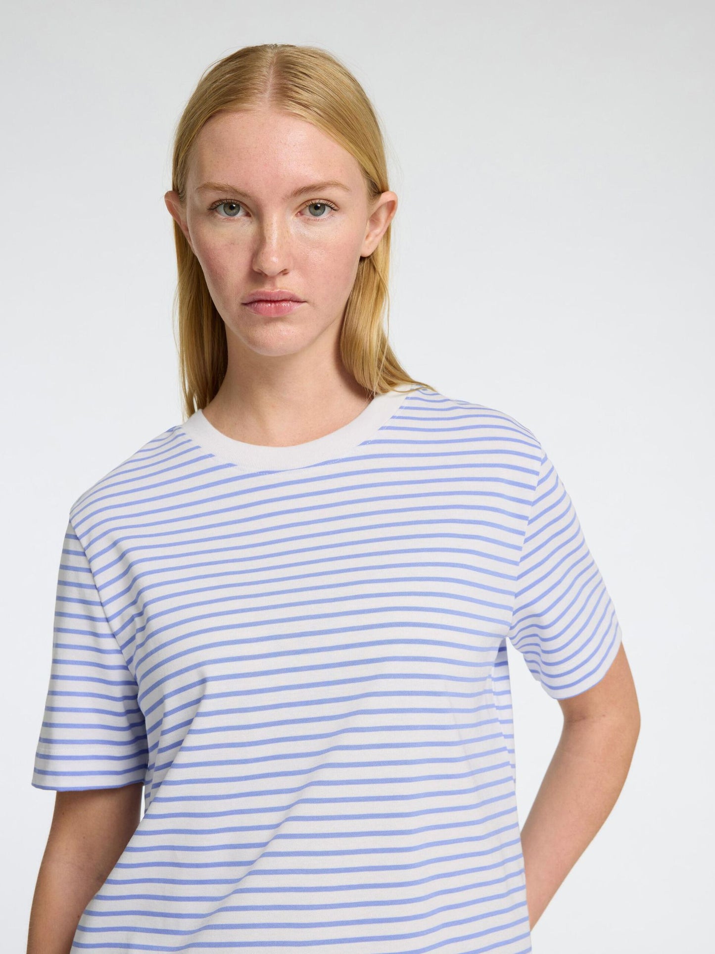 Selected Femme Striped Boxy Tee - Cornflower Blue