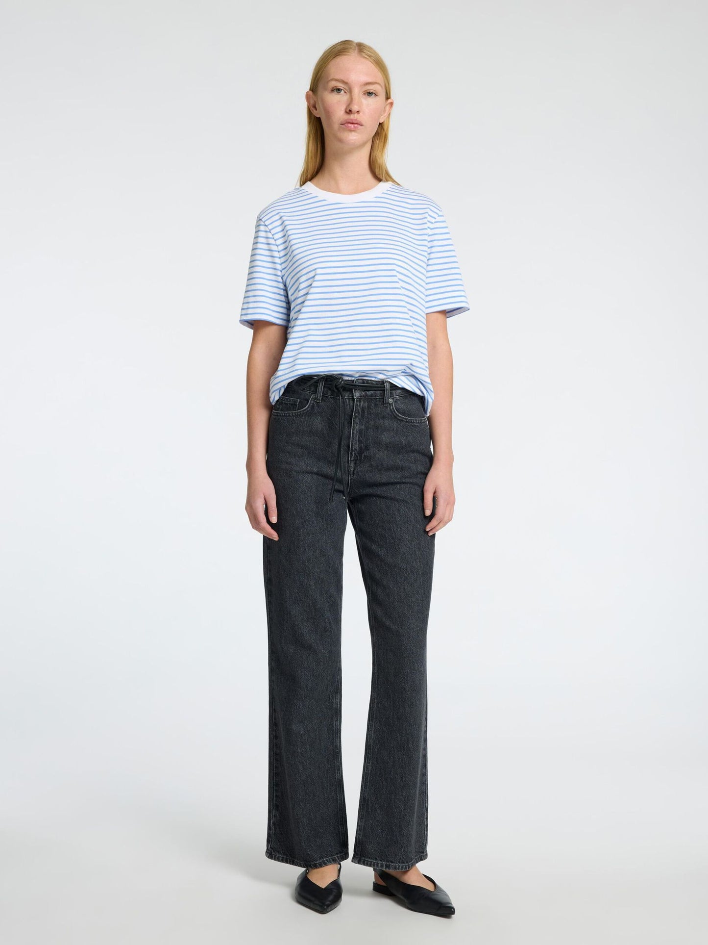 Selected Femme Striped Boxy Tee - Cornflower Blue