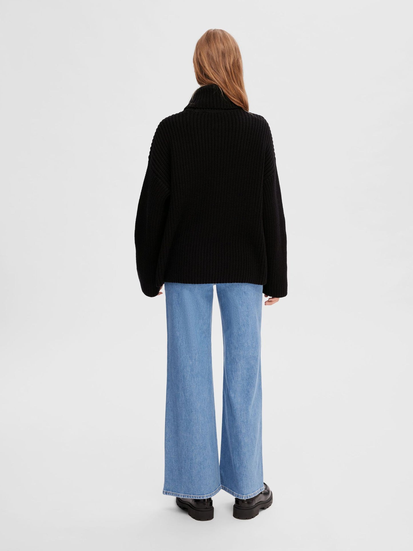 Selected Femme Oversized Knit Roll Neck Jumper - Black