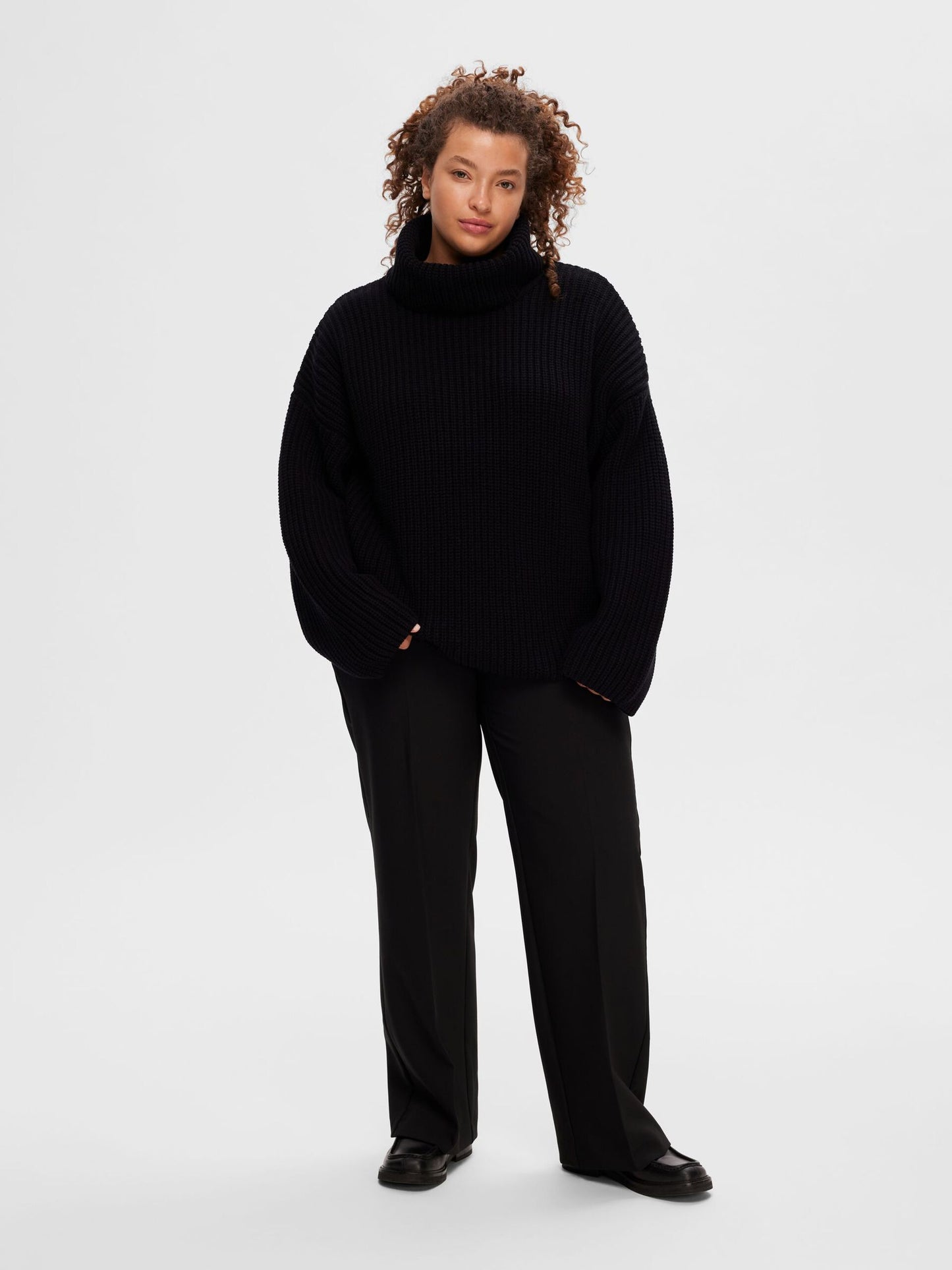 Selected Femme Oversized Knit Roll Neck Jumper - Black