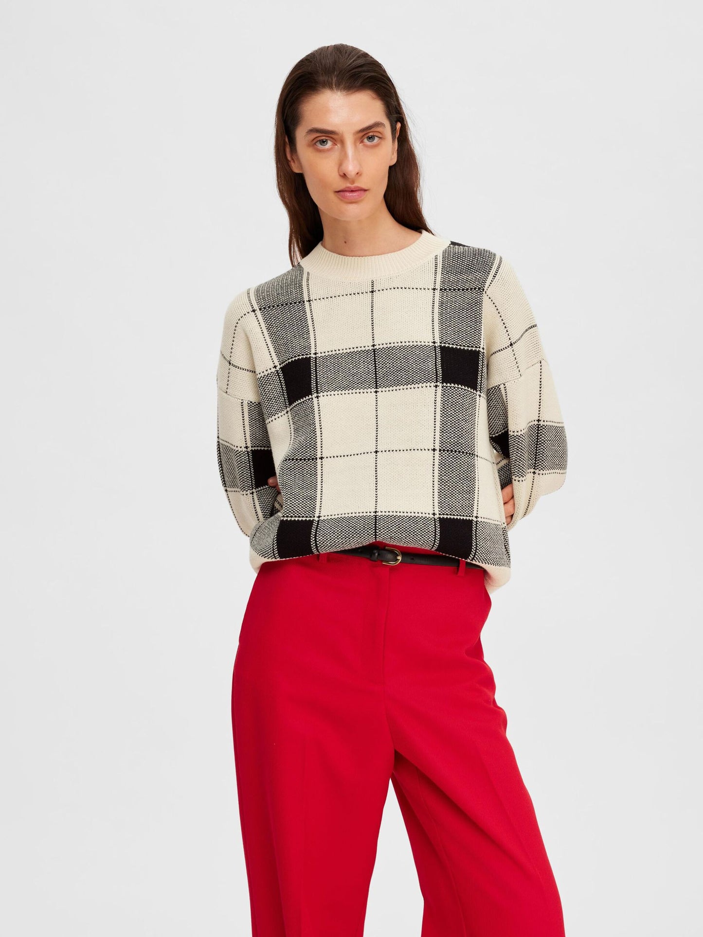 Selected Femme Foli Checked O-Neck Knit