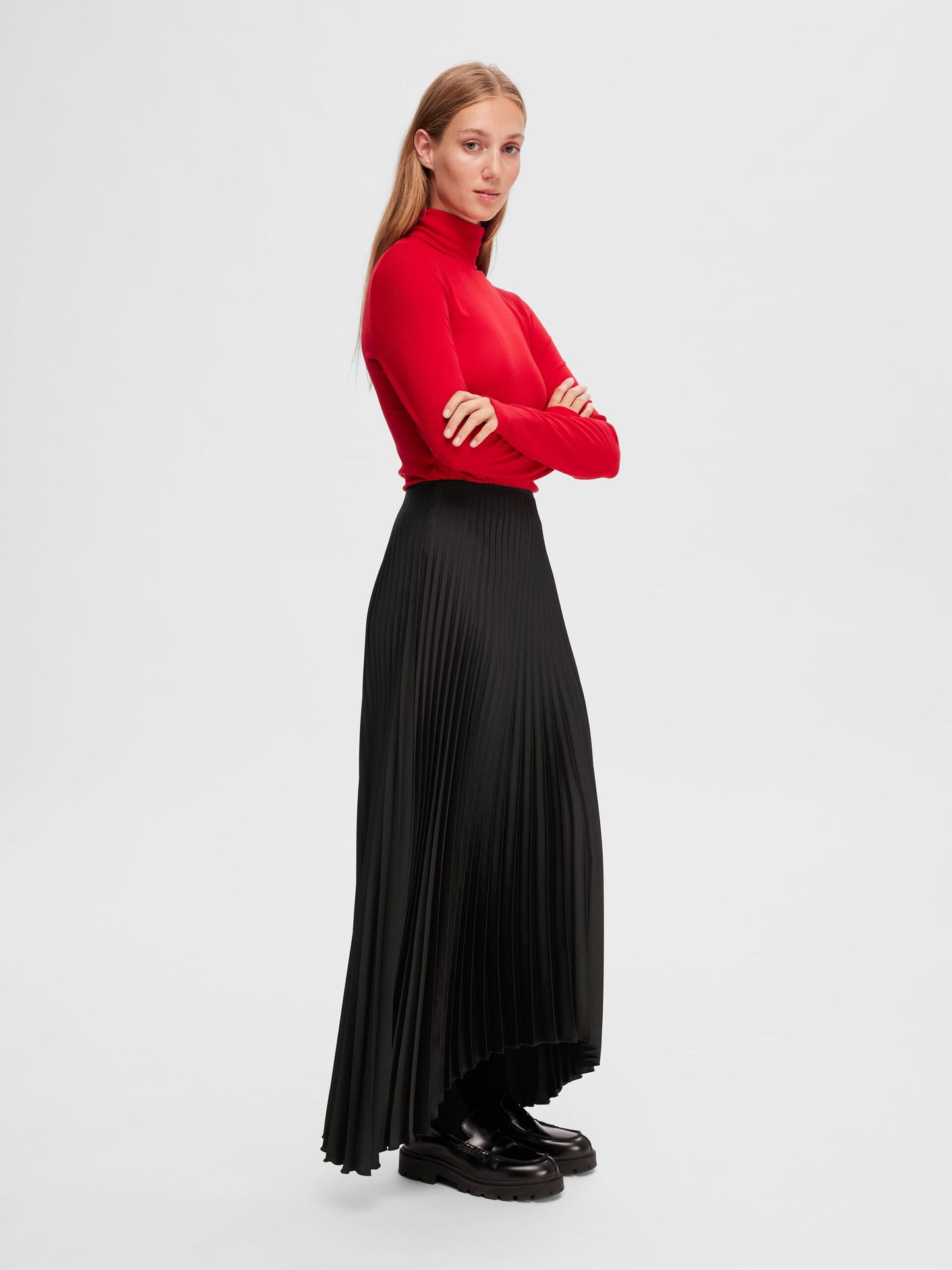 Selected Femme Midi Plisse Skirt - Black