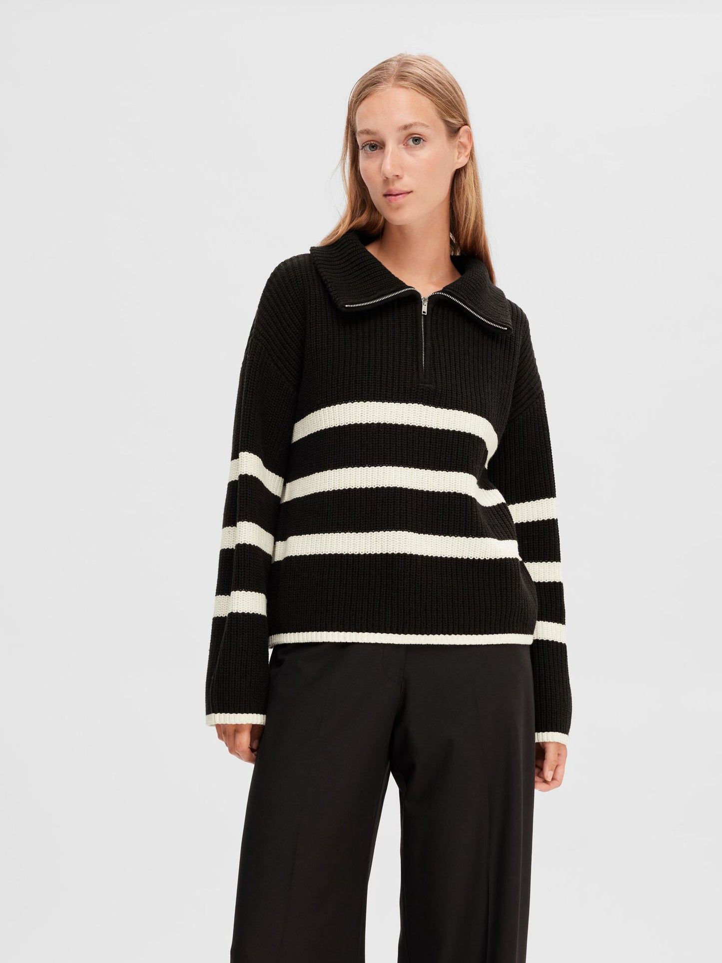 Selected Femme Striped Half Zip Pullover
