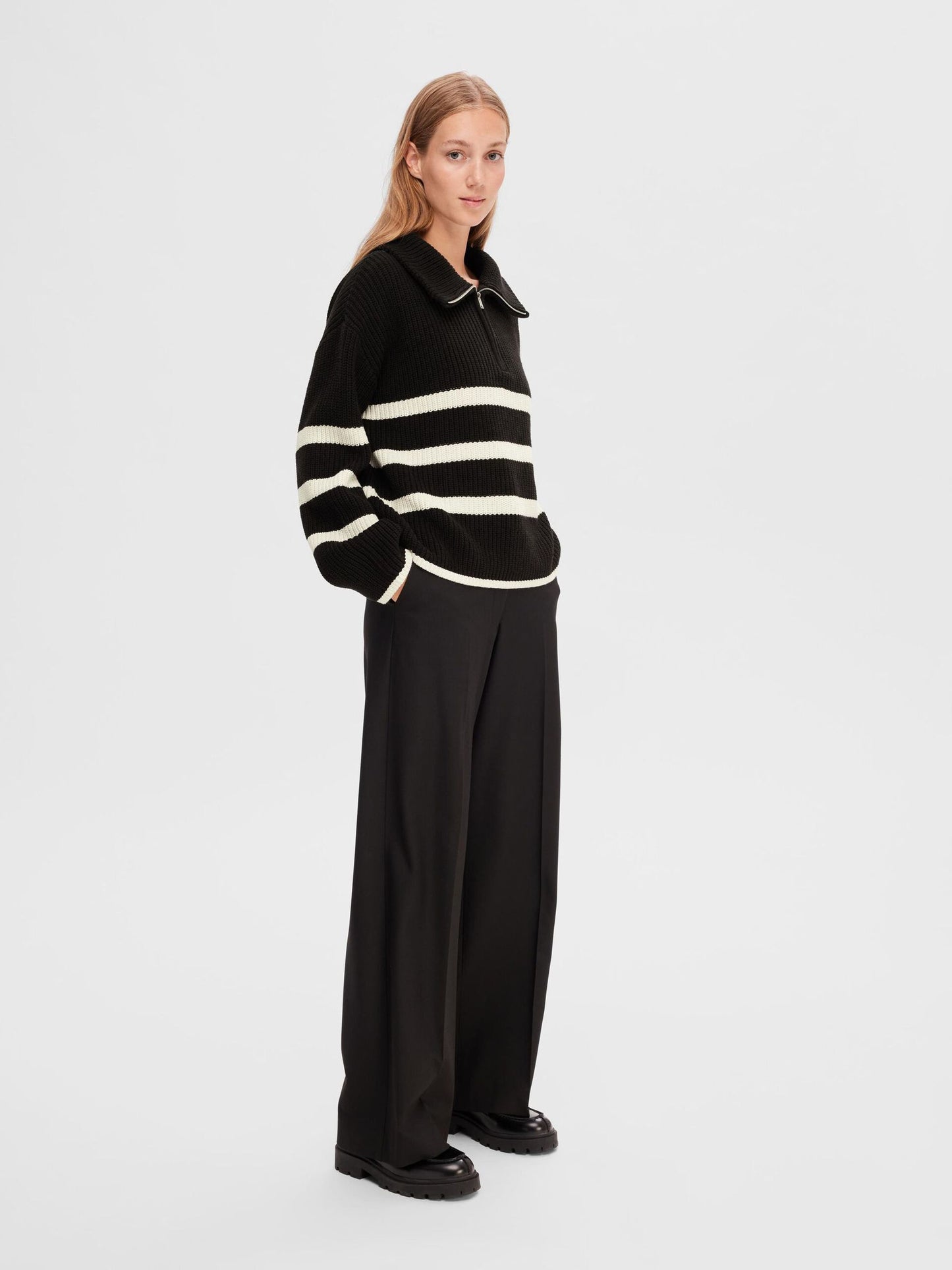 Selected Femme Striped Half Zip Pullover