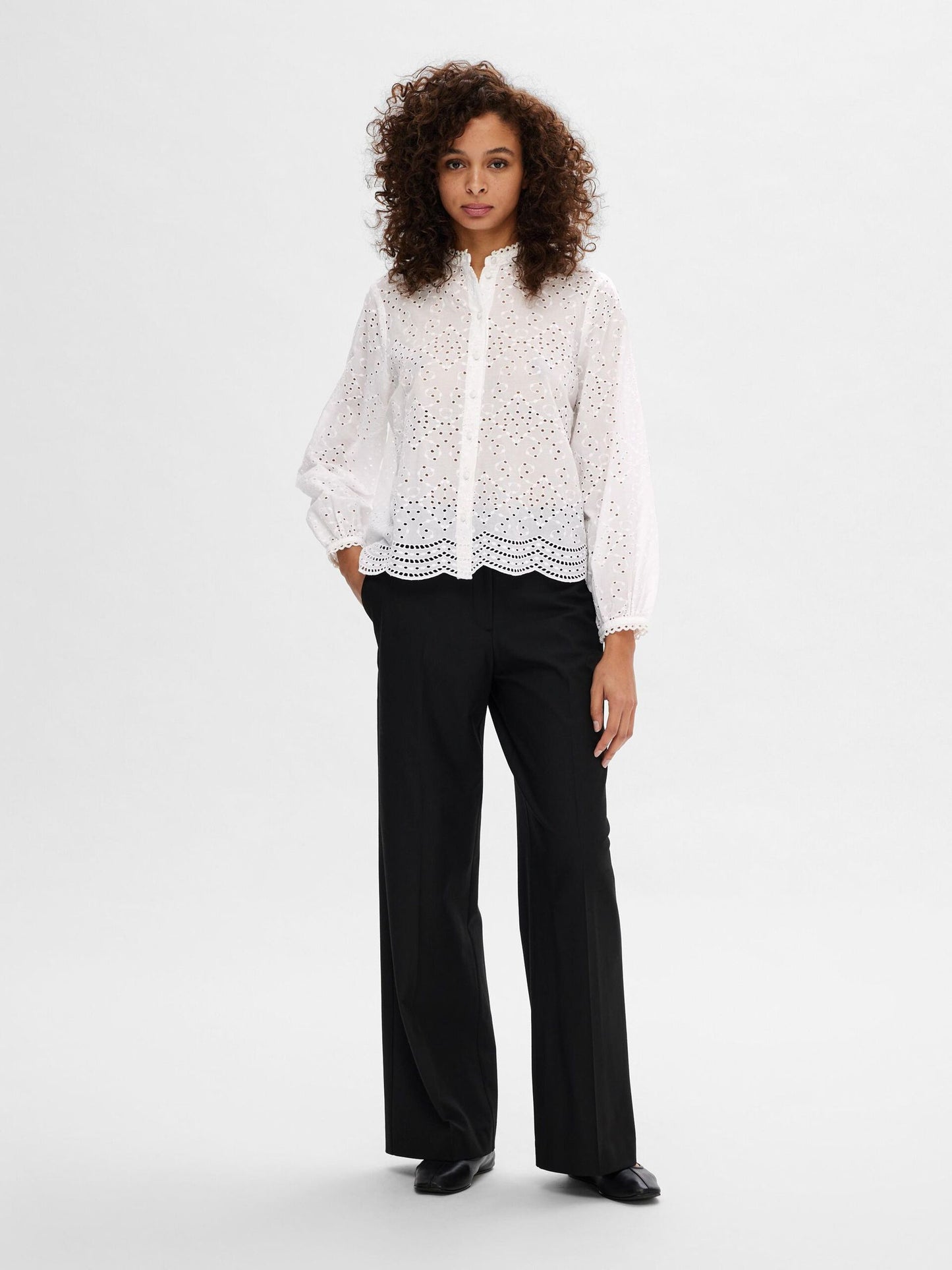 Selected Femme Broderie Blouse - White