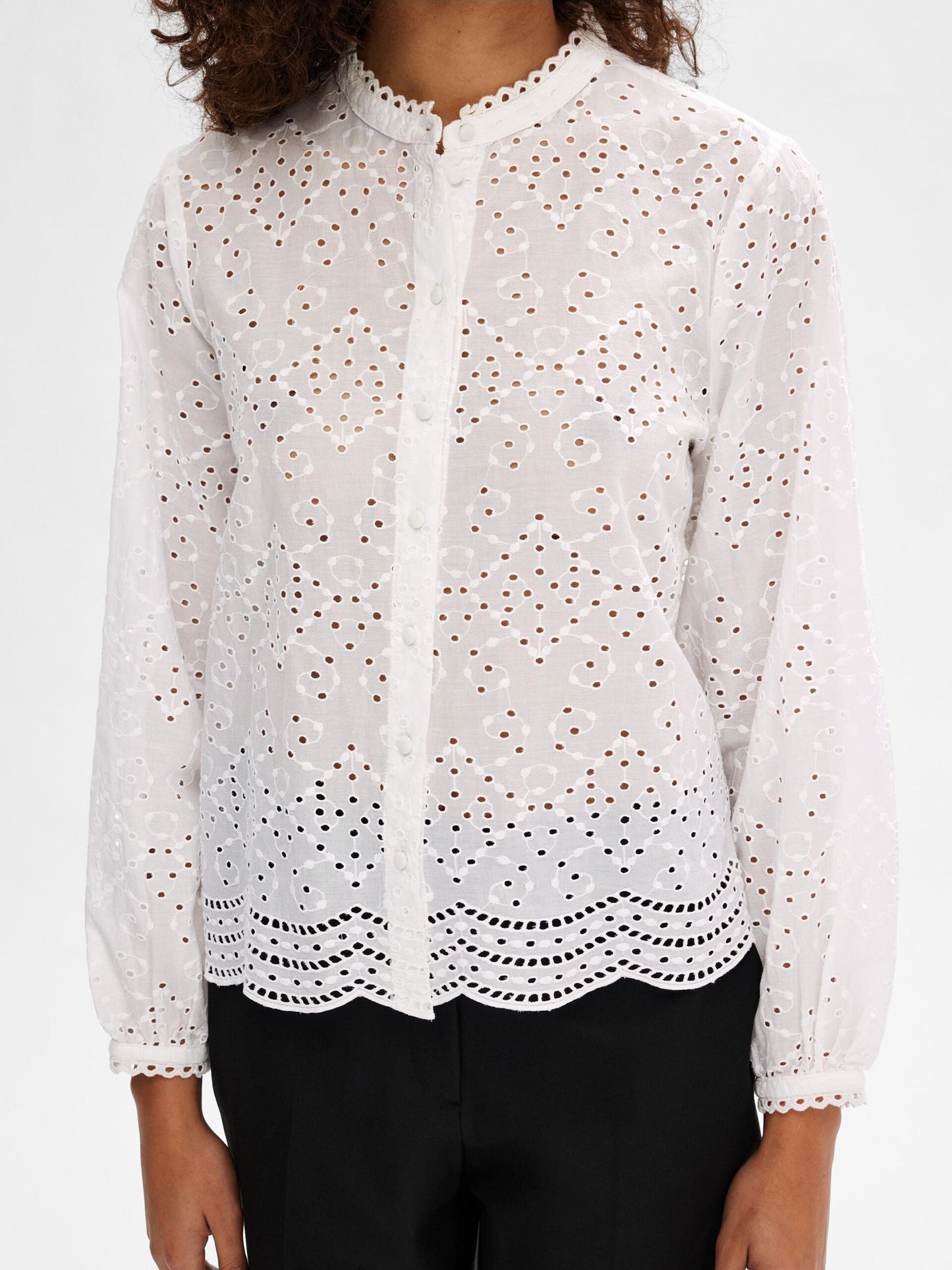 Selected Femme Broderie Blouse - White