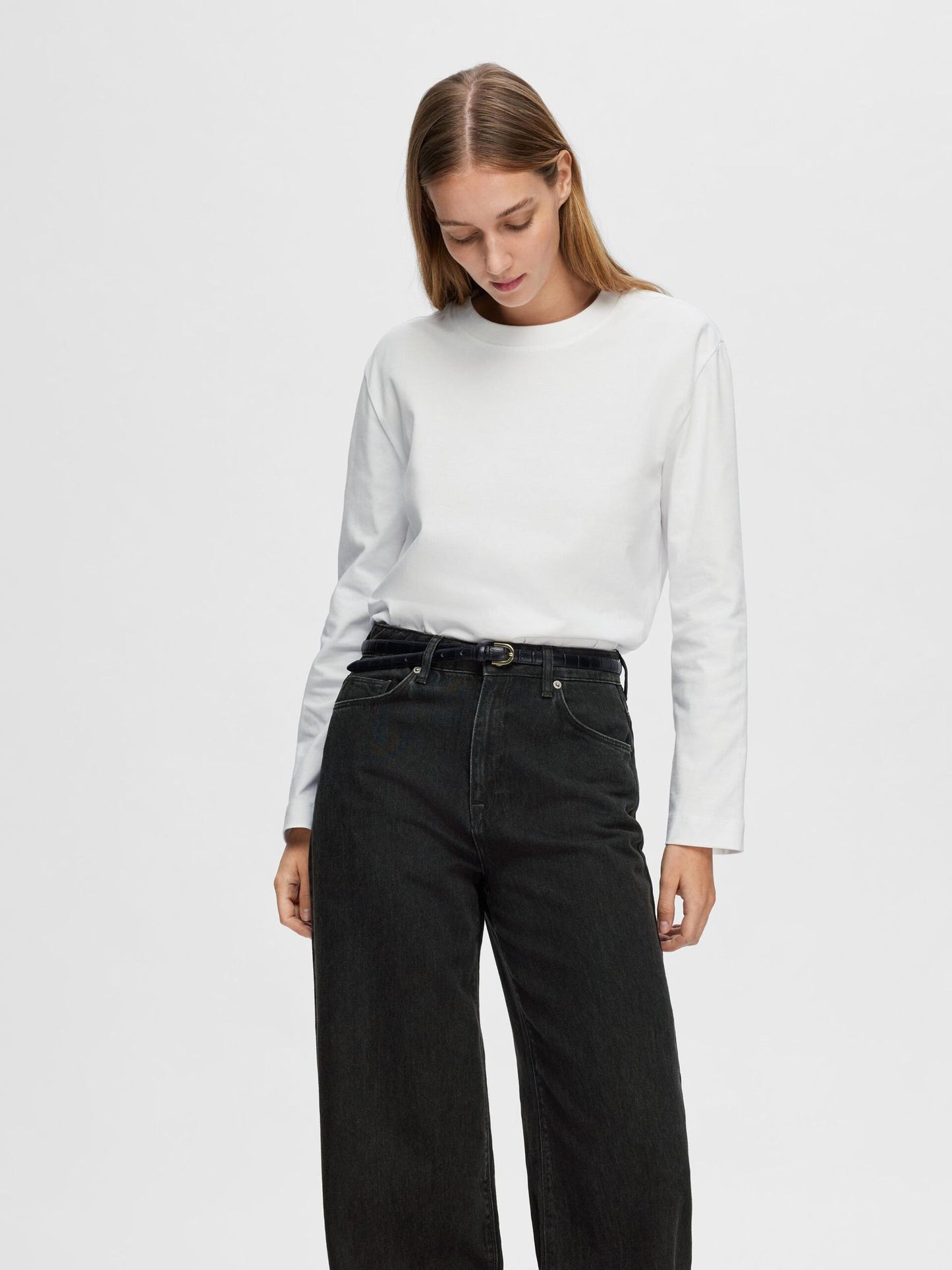 Selected Femme Long Sleeve Boxy Tee - Bright White