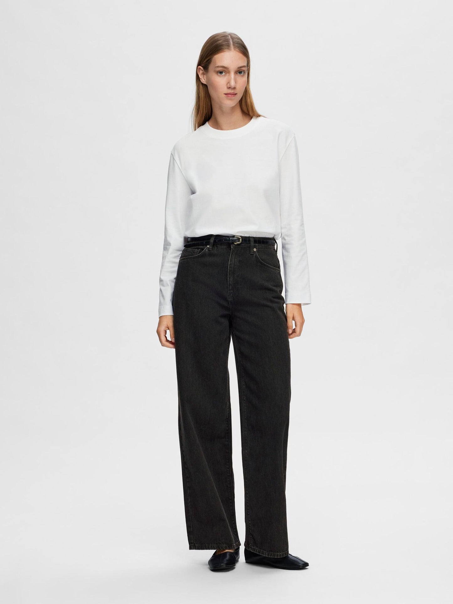Selected Femme Long Sleeve Boxy Tee - Bright White