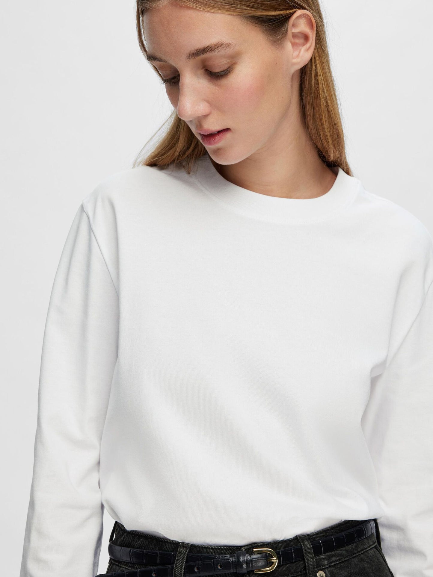 Selected Femme Long Sleeve Boxy Tee - Bright White